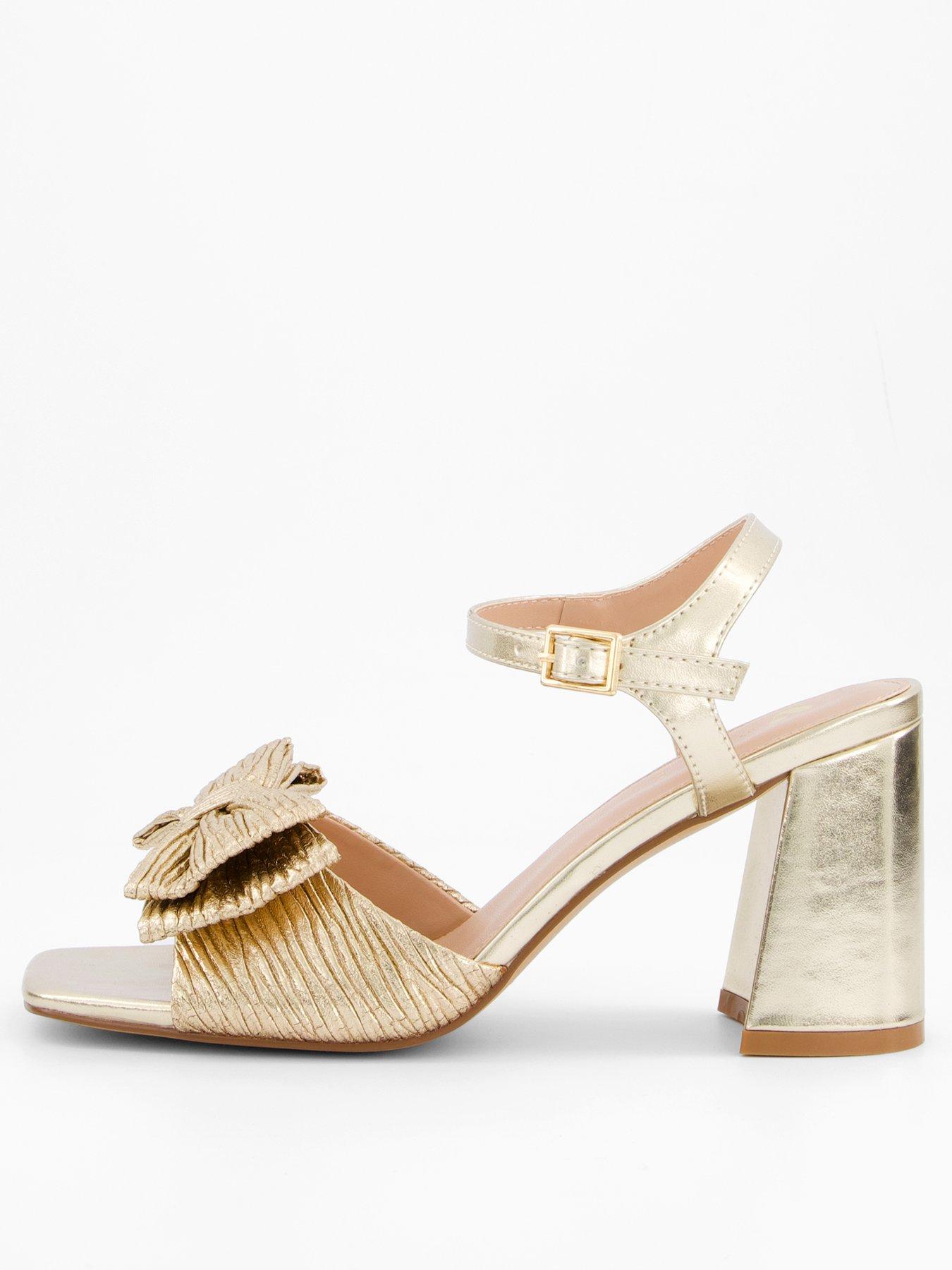 undefined Gold Mid Block Heel Sandal With Bow