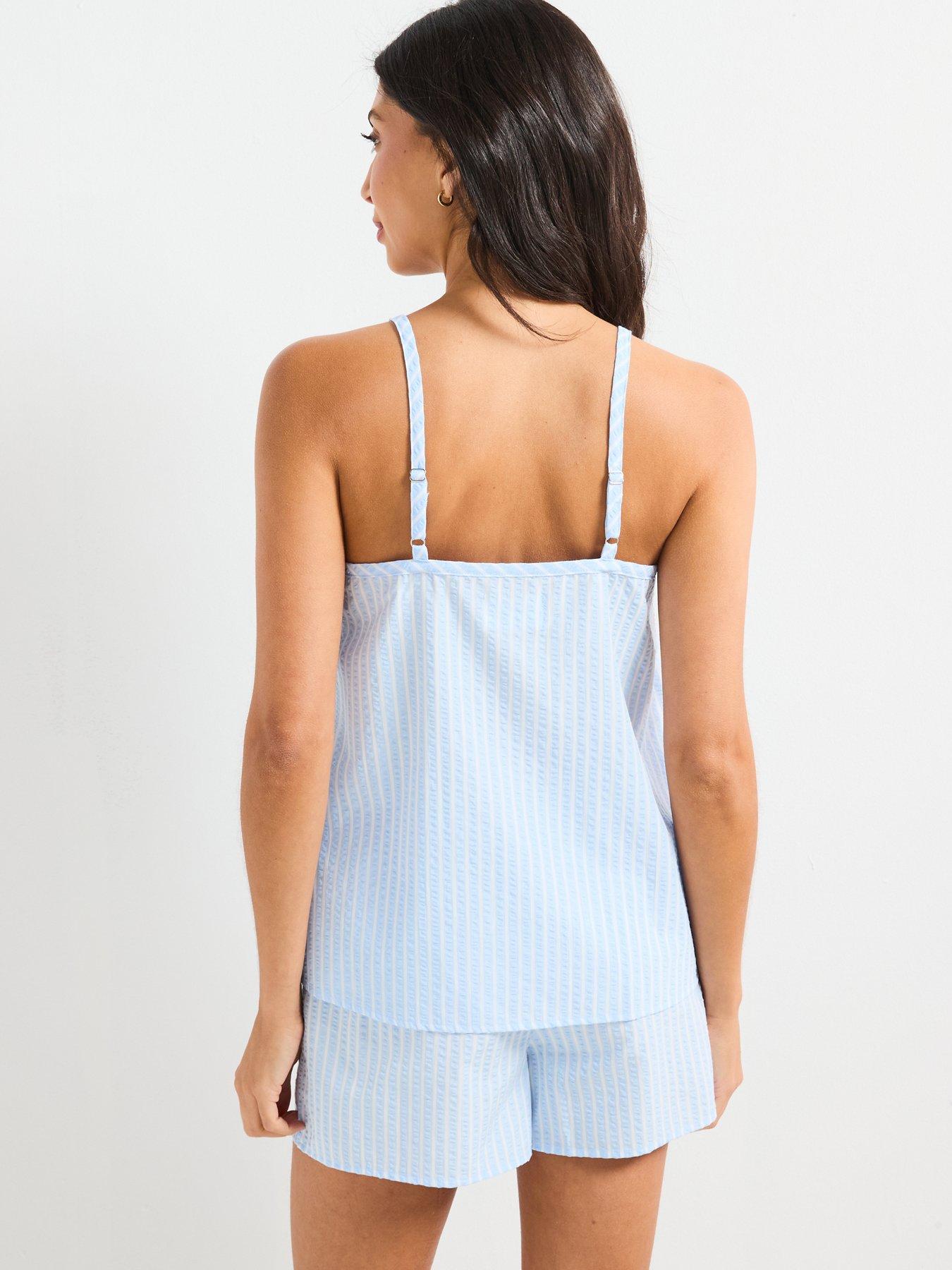 Image 2 of 6 of V by Very Stripe Cami Tie Detail Short Pyjama Set - Blue
