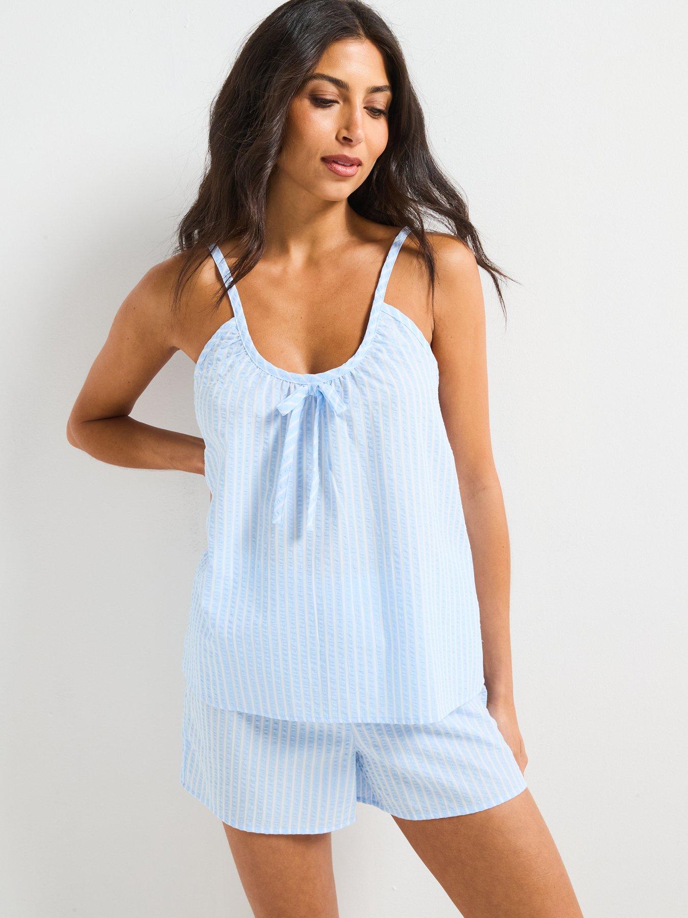 Image 5 of 6 of V by Very Stripe Cami Tie Detail Short Pyjama Set - Blue