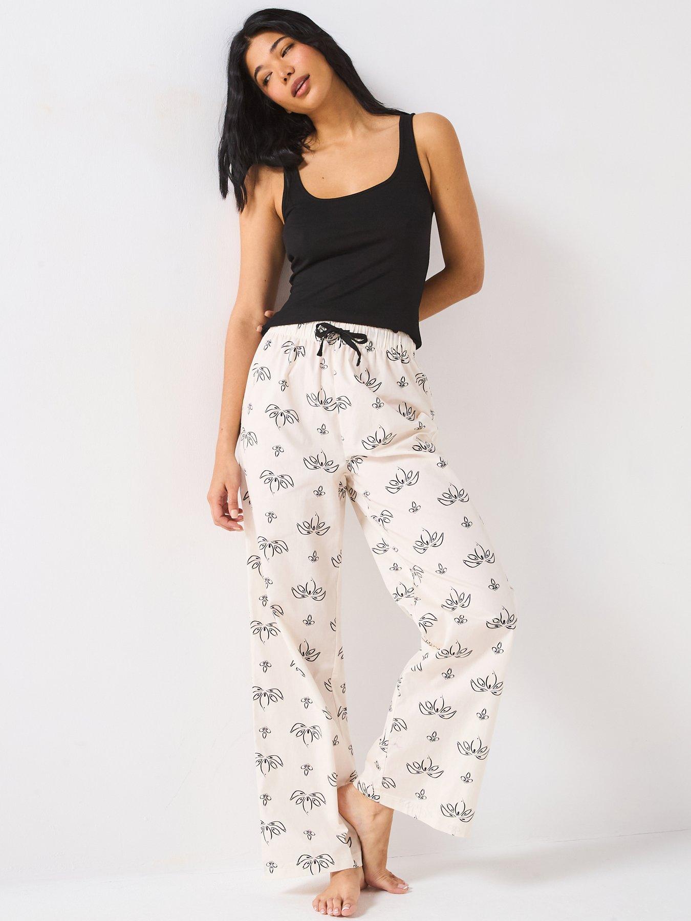 undefined Vest Top And Printed Woven Bottom Pj Set