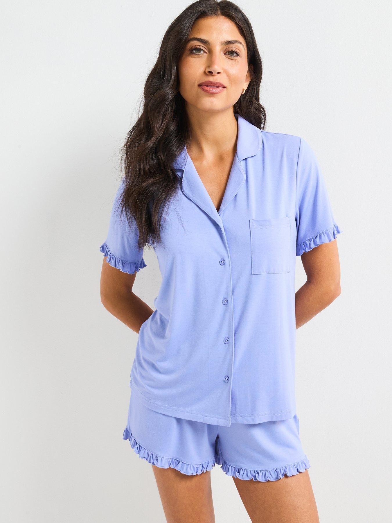 undefined Frill Sleeve Revere Short Sleeve Set - Purple