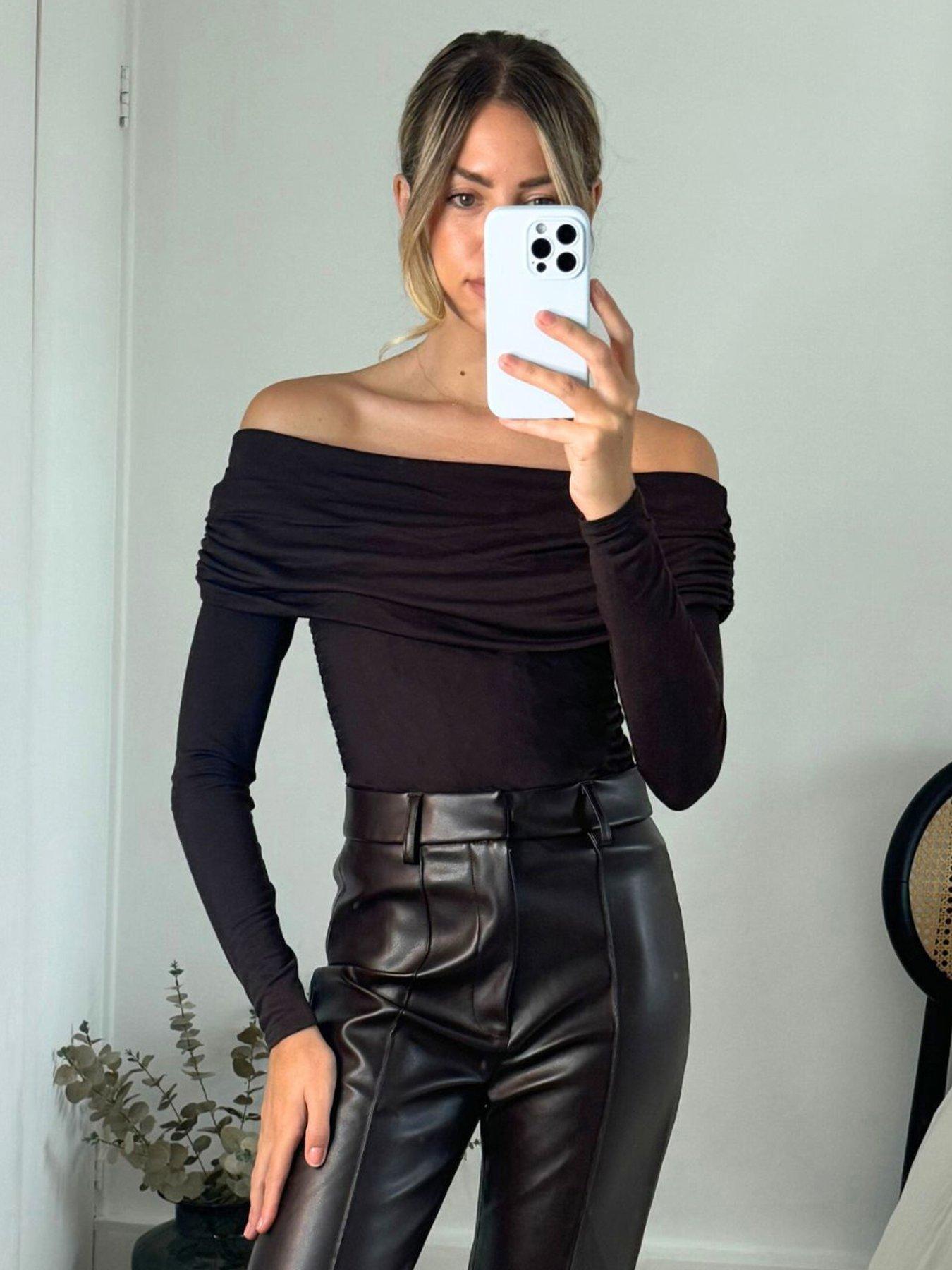 undefined Jersey Tiered Bodycon Bardot Tube Top - Brown