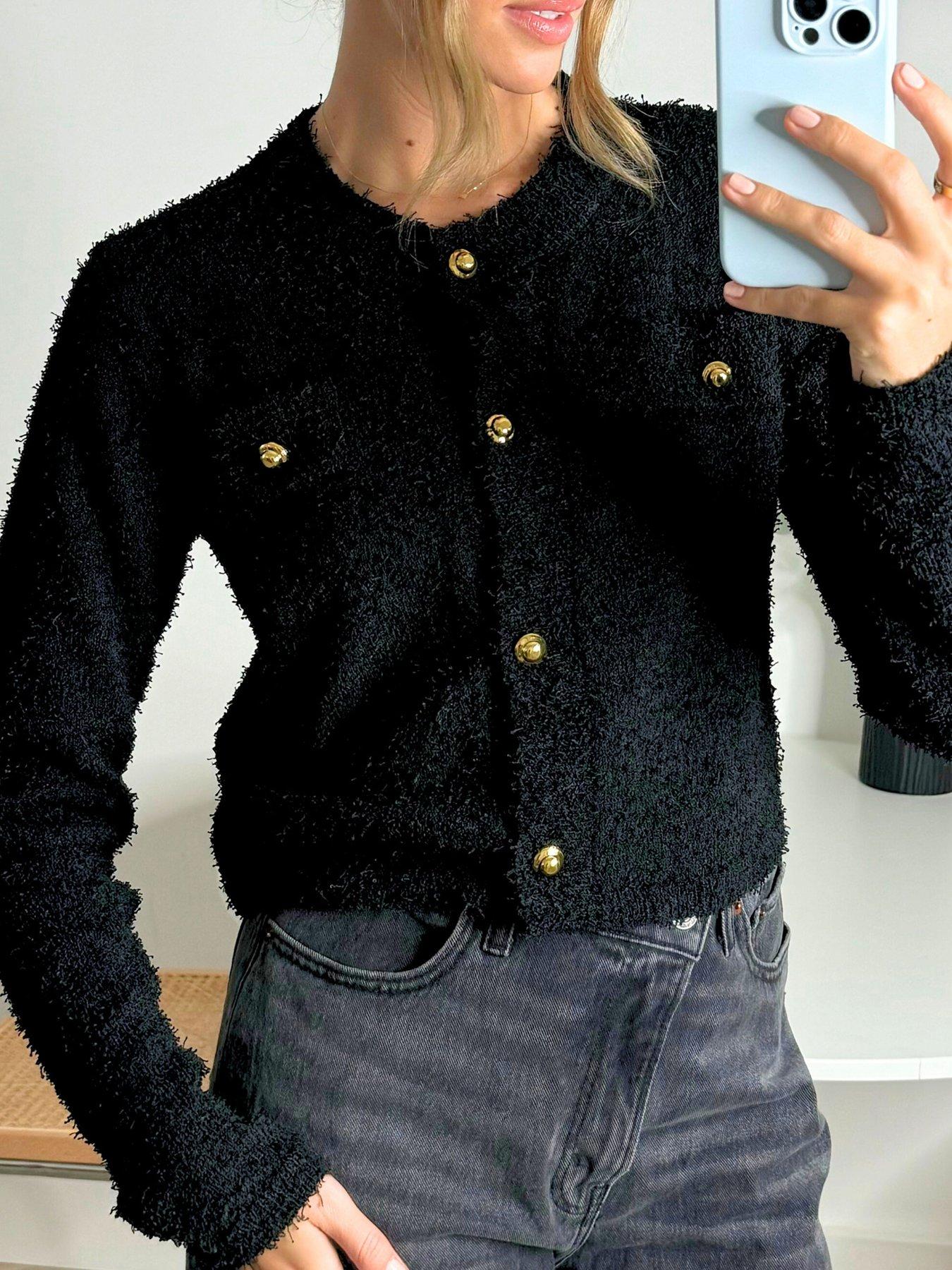 Image 4 of 4 of Style Cheat Textured Button Detail Knit Cardigan - Black
