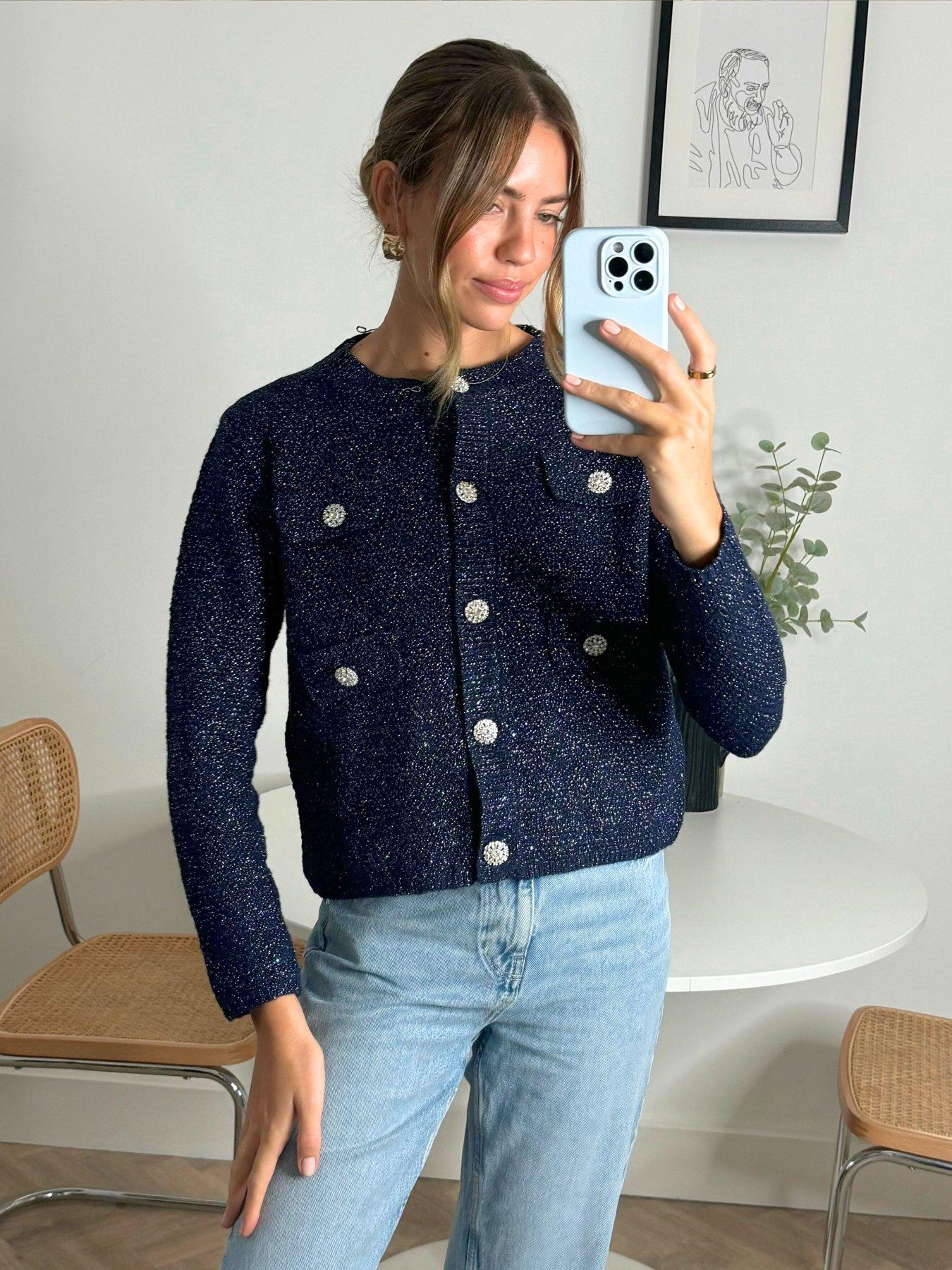 undefined Diamante Cardigan - Navy