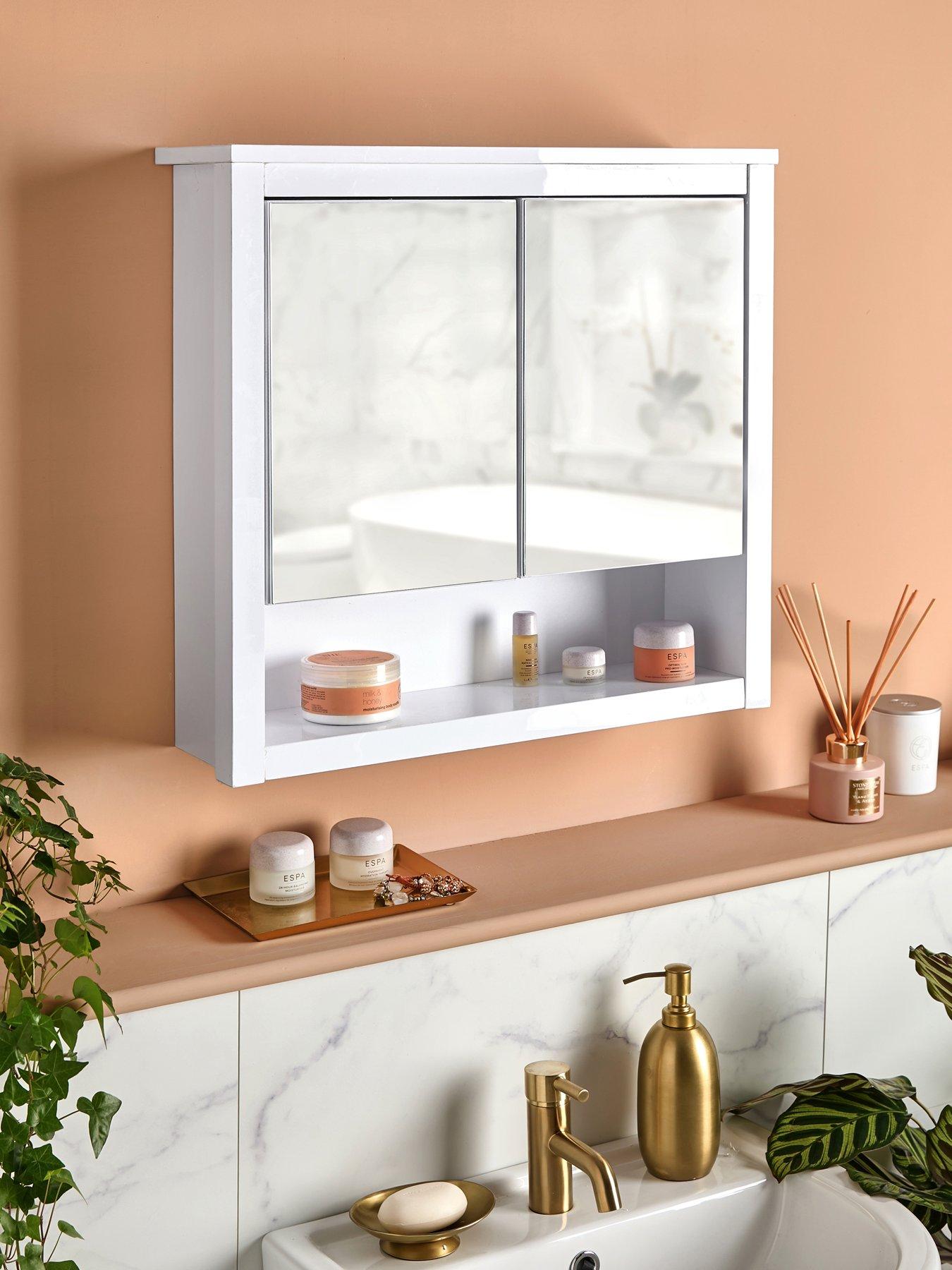 undefined Bramford Mirrored Bathroom Wall Cabinet - White Gloss