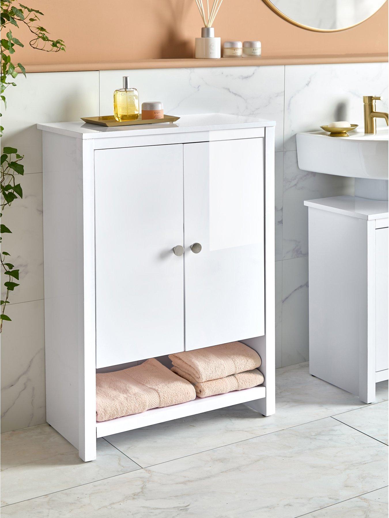 undefined Bramford Low Bathroom Cabinet - White Gloss