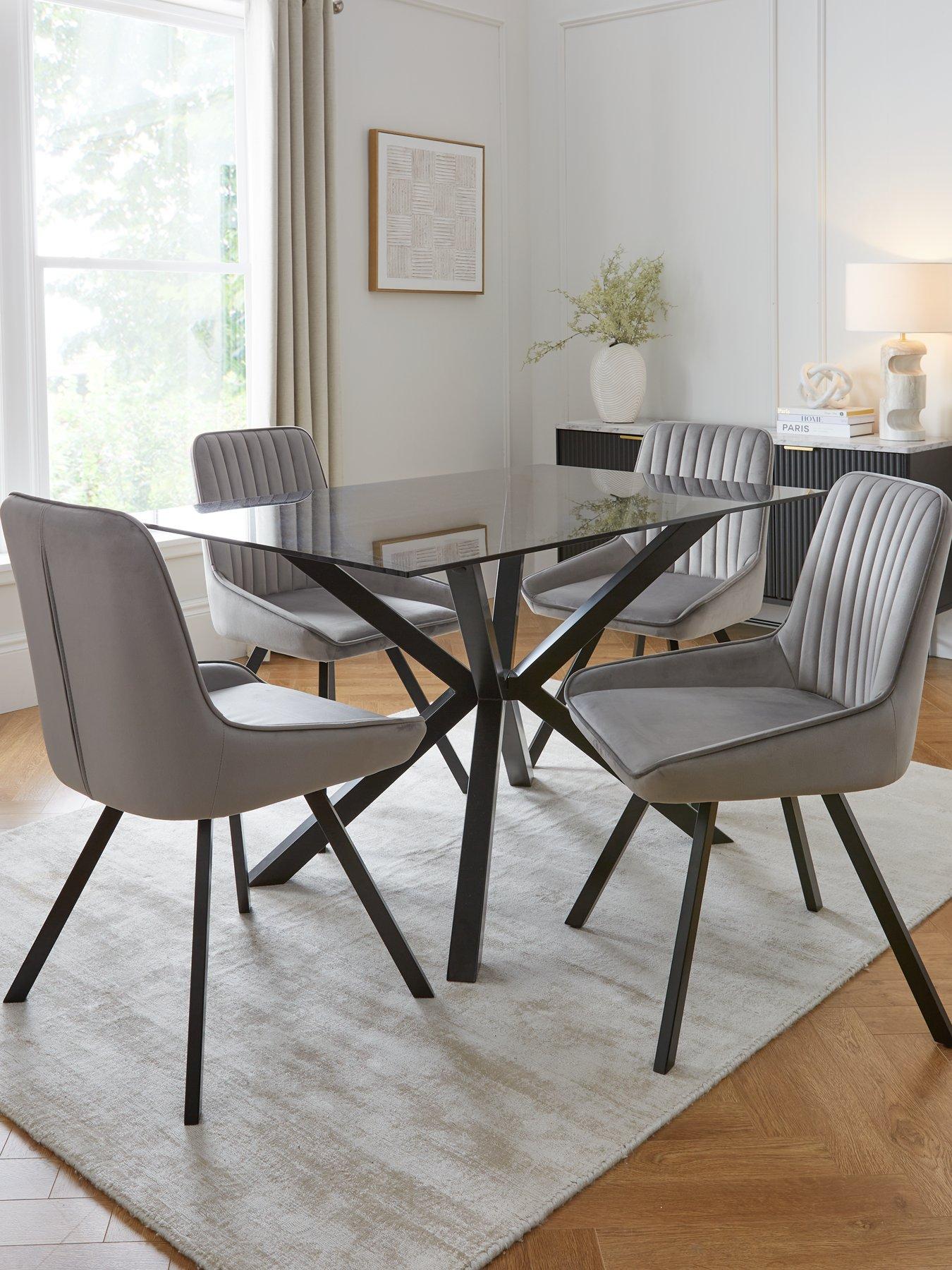 Very Home Chopstick Black 130 cm Rectangular Dining Table + 4 Marlow Grey Chairs