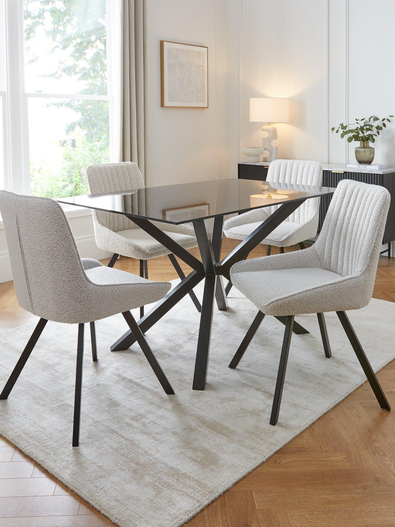 The Very Collection Chopstick Black 130 cm Rectangular Dining Table + 4 Marlow Boucle Chairs