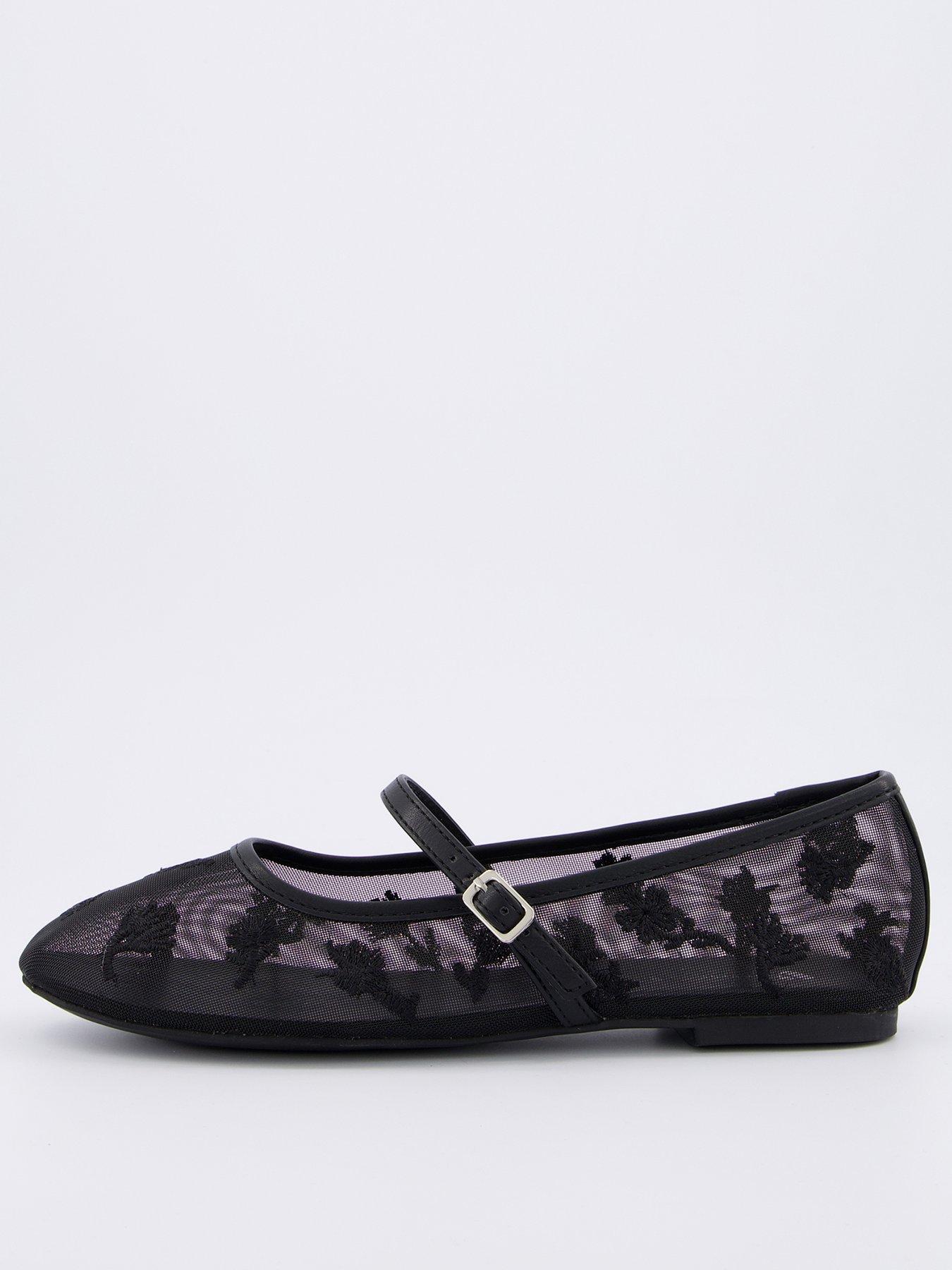 undefined Mesh Ballet With Florals Embroidery - Black