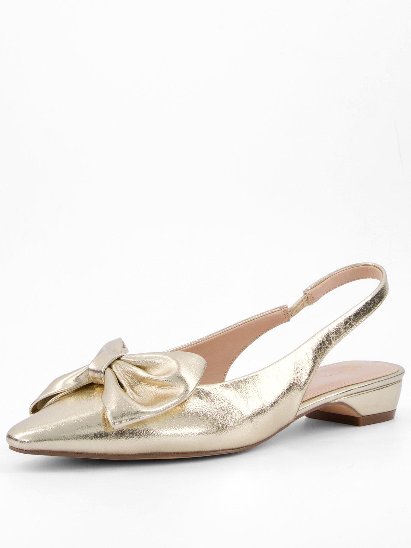 undefined Sling Back Pointed Ballet With Bow - Gold