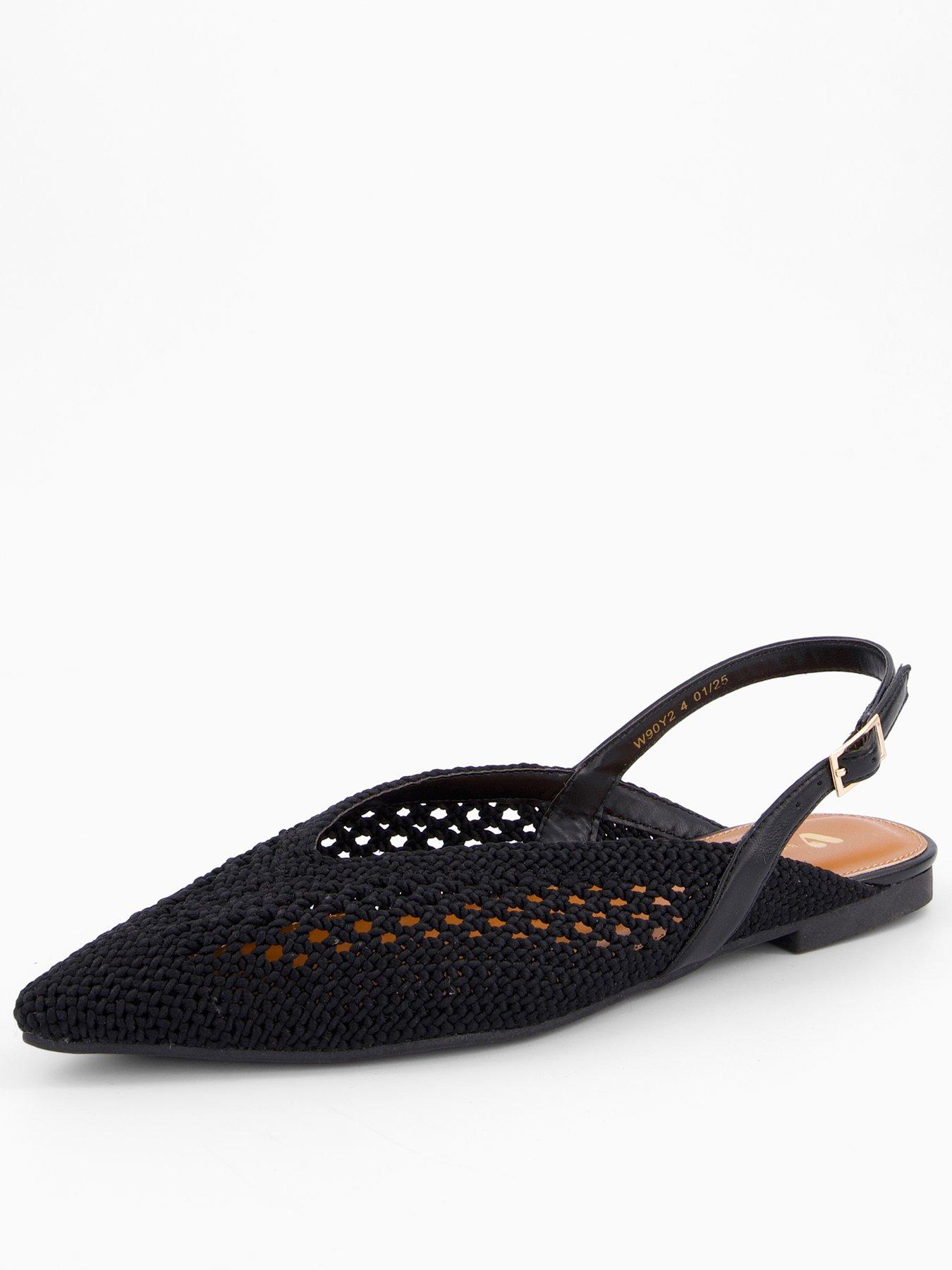 undefined Crochet Pointed Sling Back Ballerina - Black