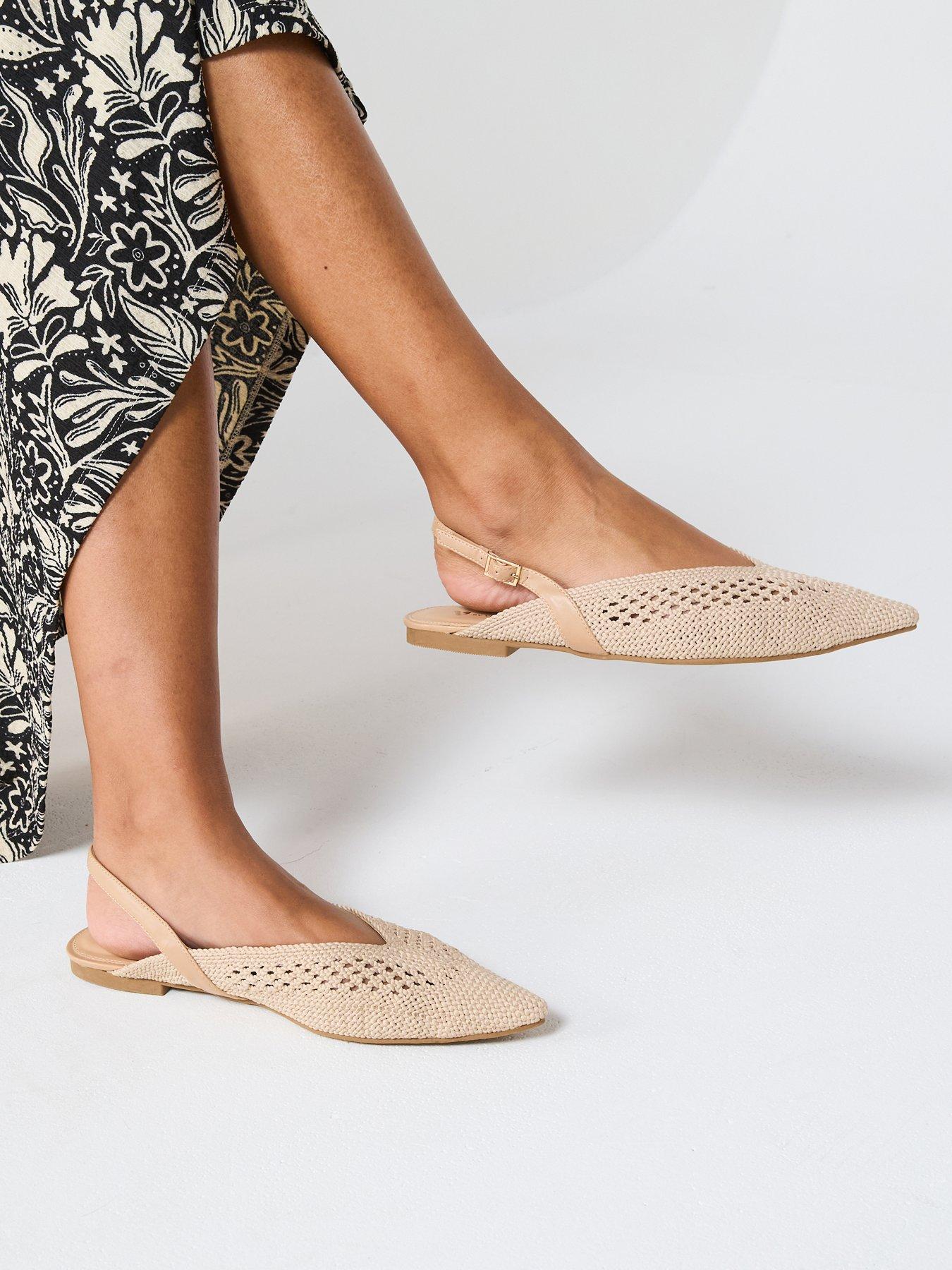 V by Very: Crochet Pointed Sling Back Ballerina - Natural