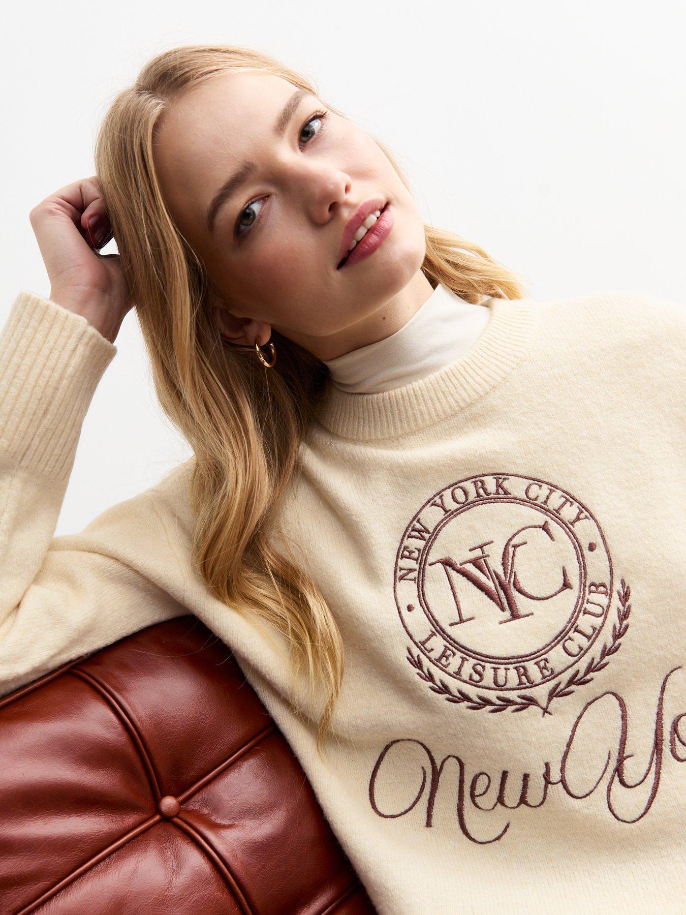 Image 4 of 4 of New Look NYC Embroidered Jumper - Cream