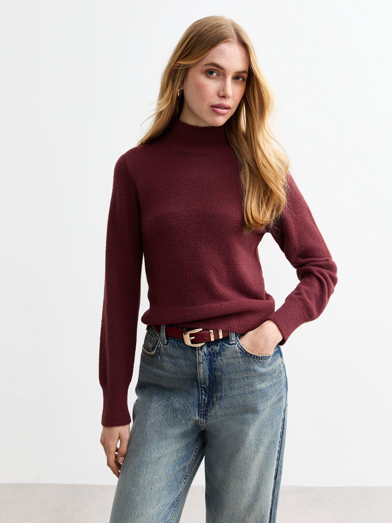 undefined High Neck Jumper - Burgundy
