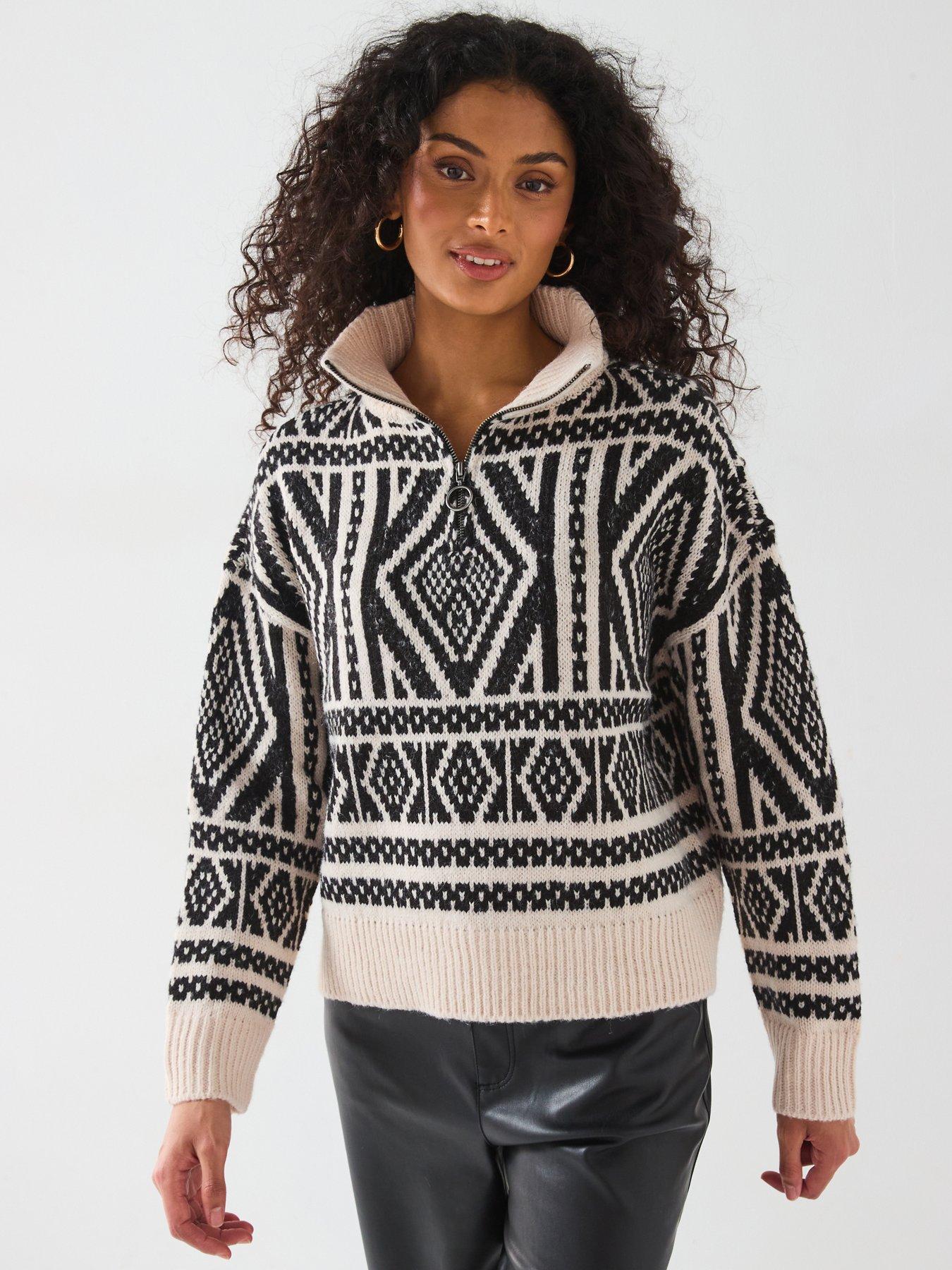 undefined Felicia Long Sleeve Zip Knitted Pullover - Beige