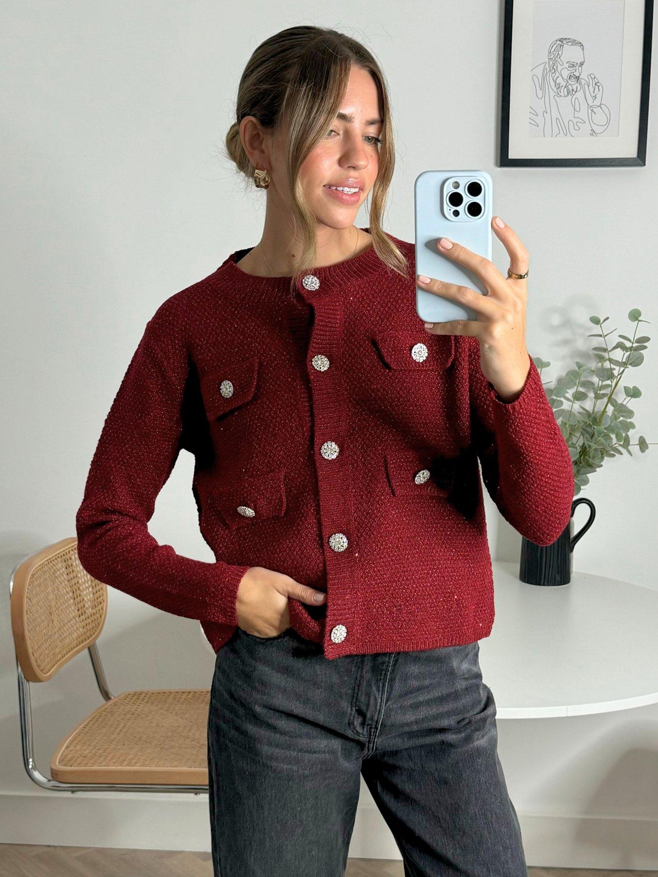 Image 1 of 4 of Style Cheat Diamante Cardigan - Red