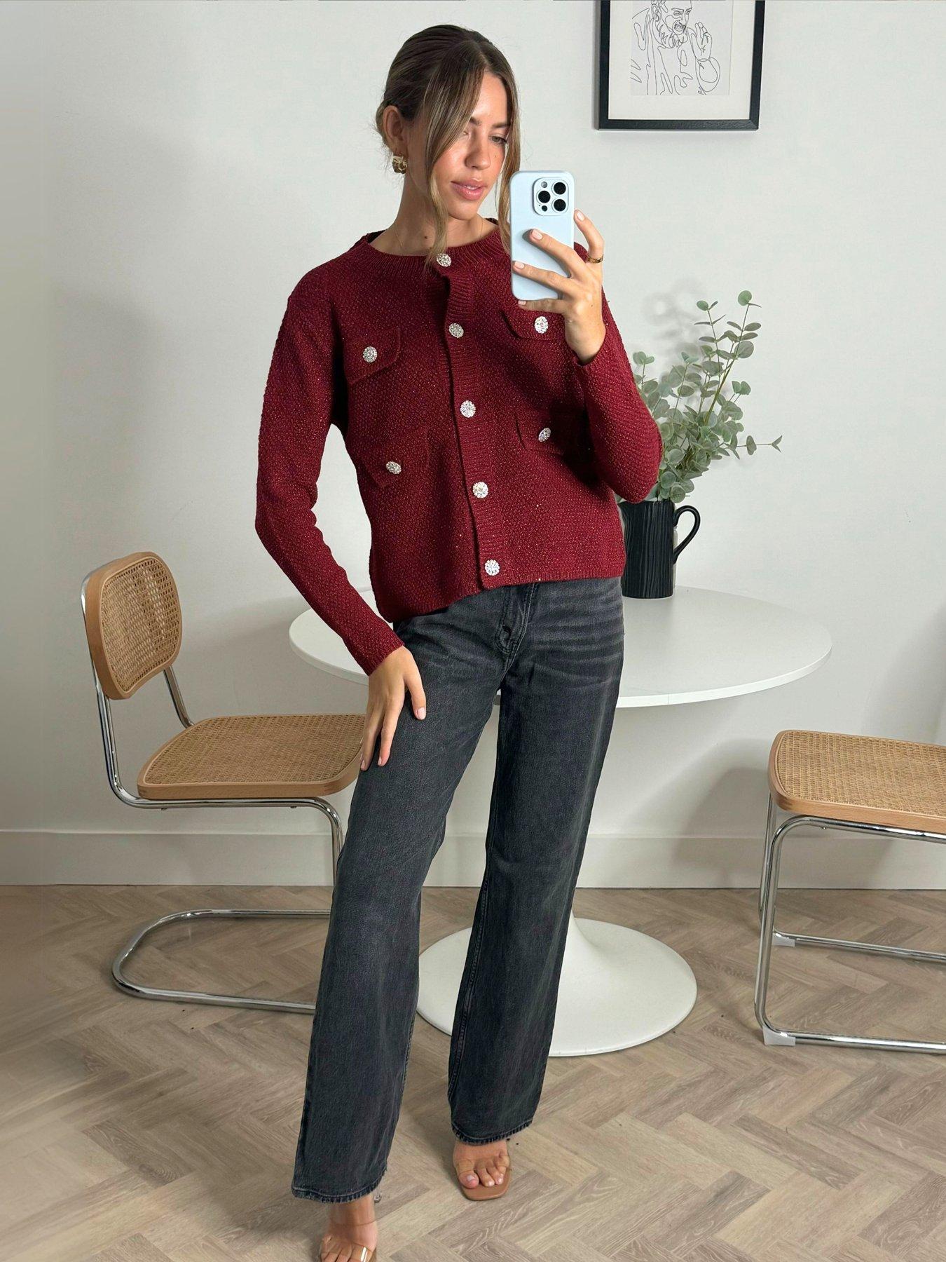 Image 3 of 4 of Style Cheat Diamante Cardigan - Red