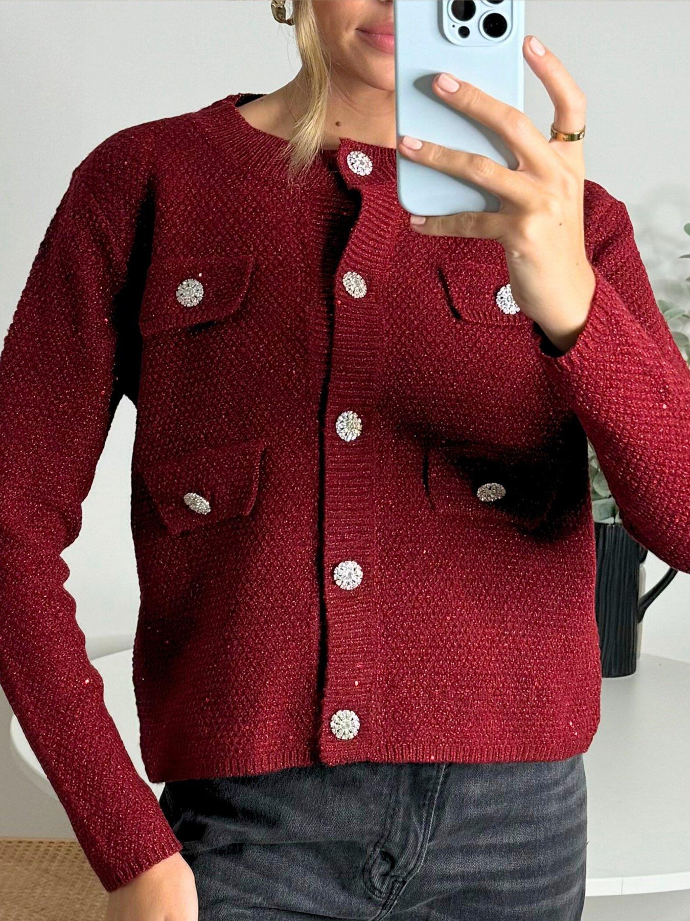 Image 4 of 4 of Style Cheat Diamante Cardigan - Red