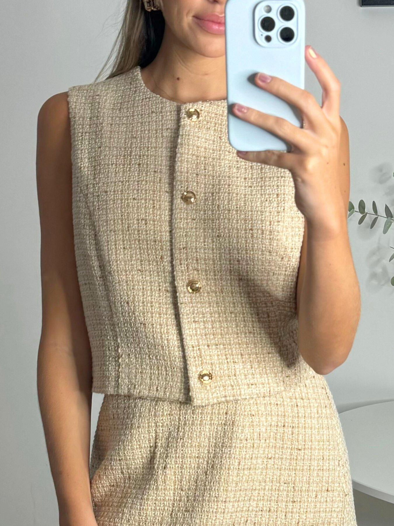 Image 2 of 4 of Style Cheat Textured Sleeveless Jacket - Beige