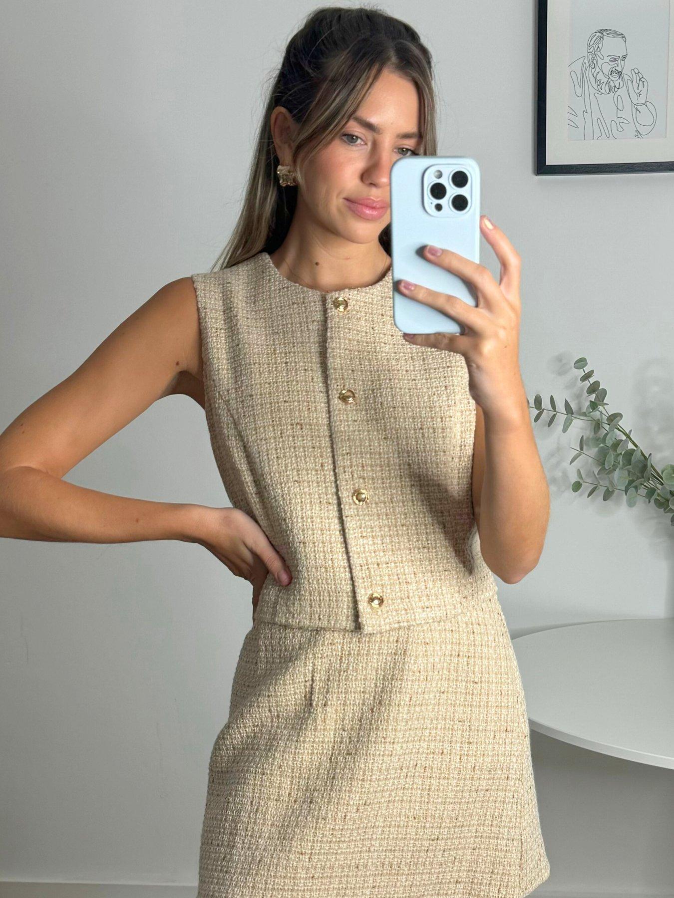 Image 3 of 4 of Style Cheat Textured Sleeveless Jacket - Beige