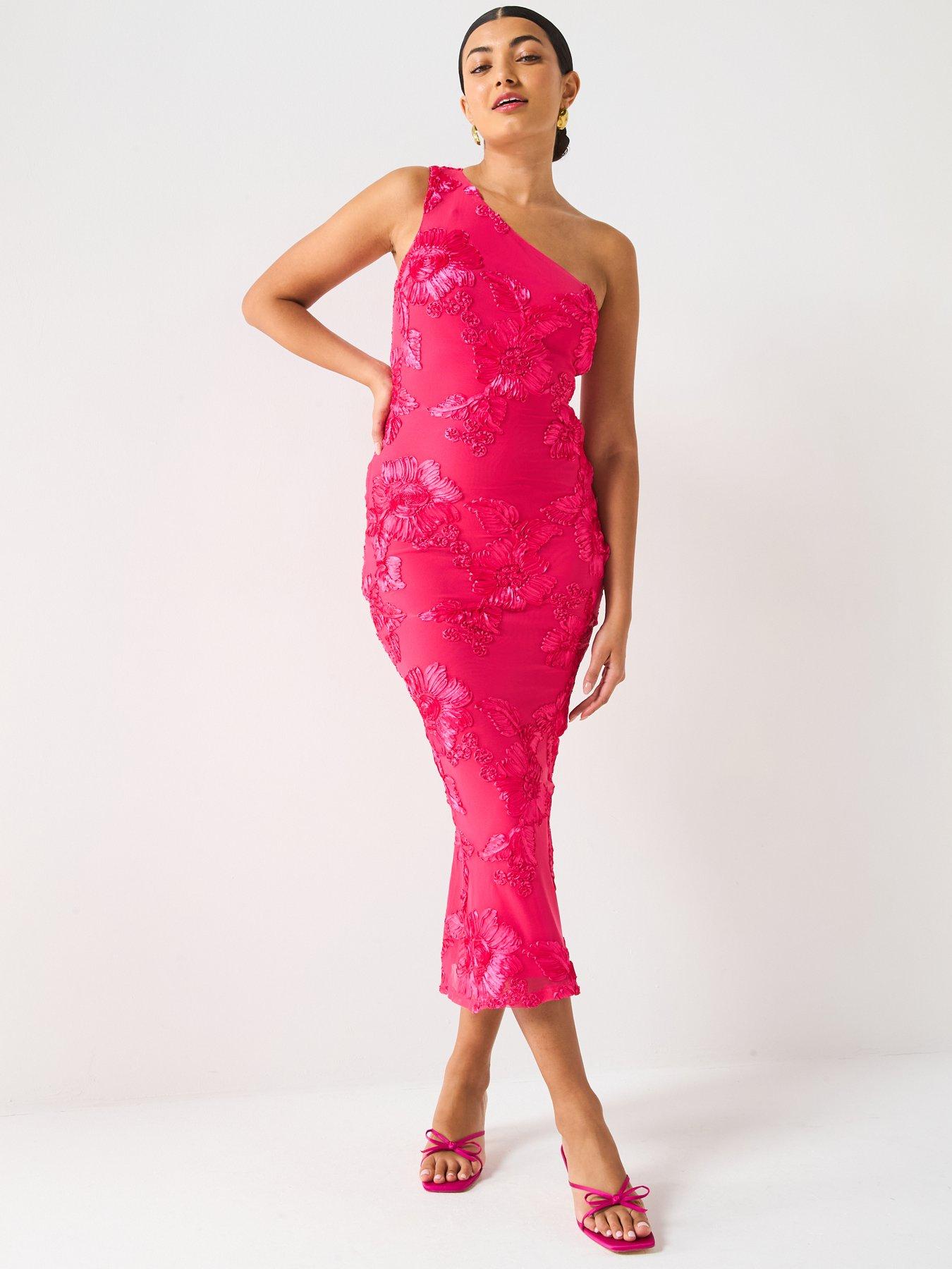 undefined Applique Mesh Midaxi Dress - Pink
