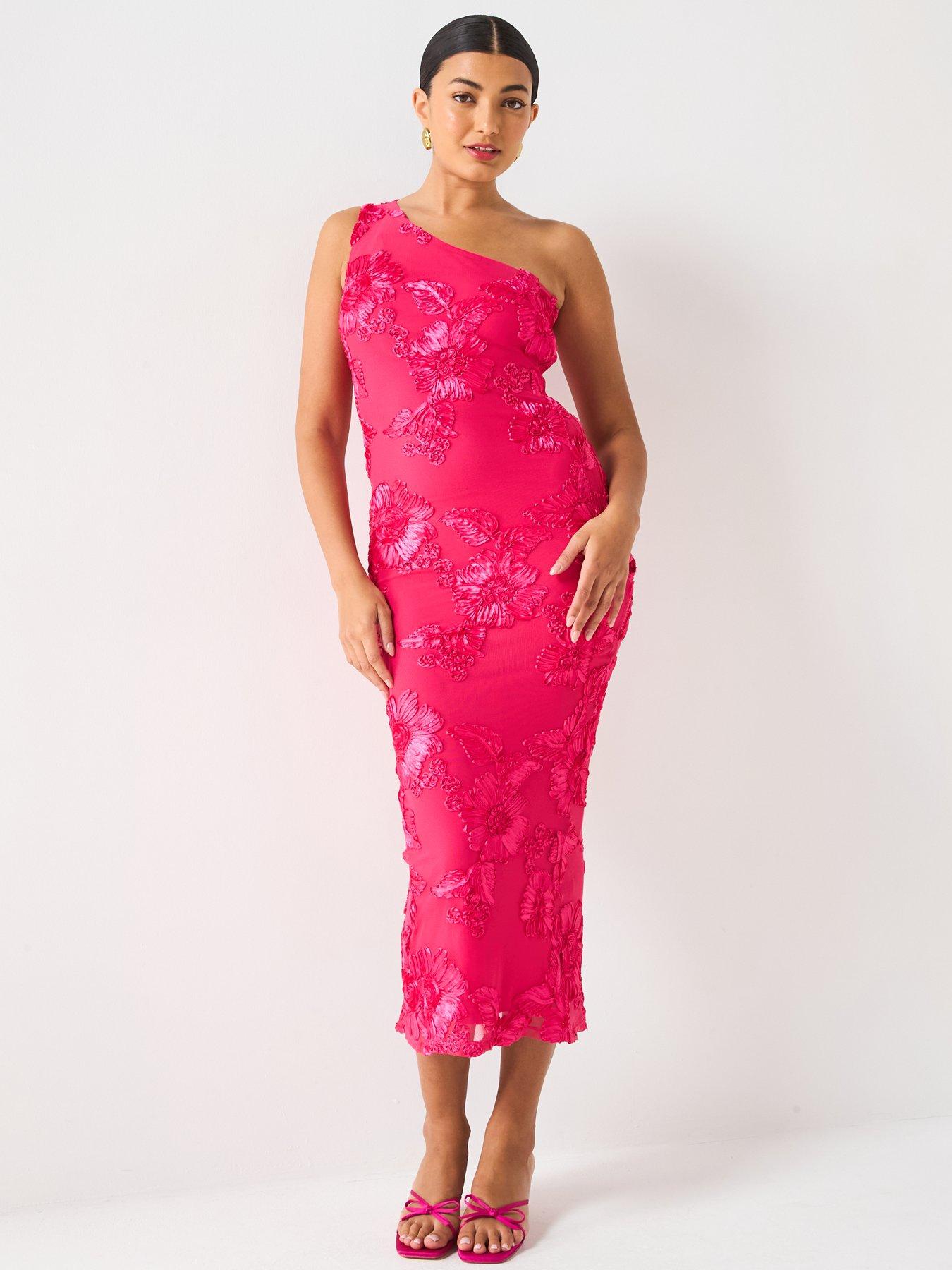 Image 3 of 5 of V by Very Applique Mesh Midaxi Dress - Pink
