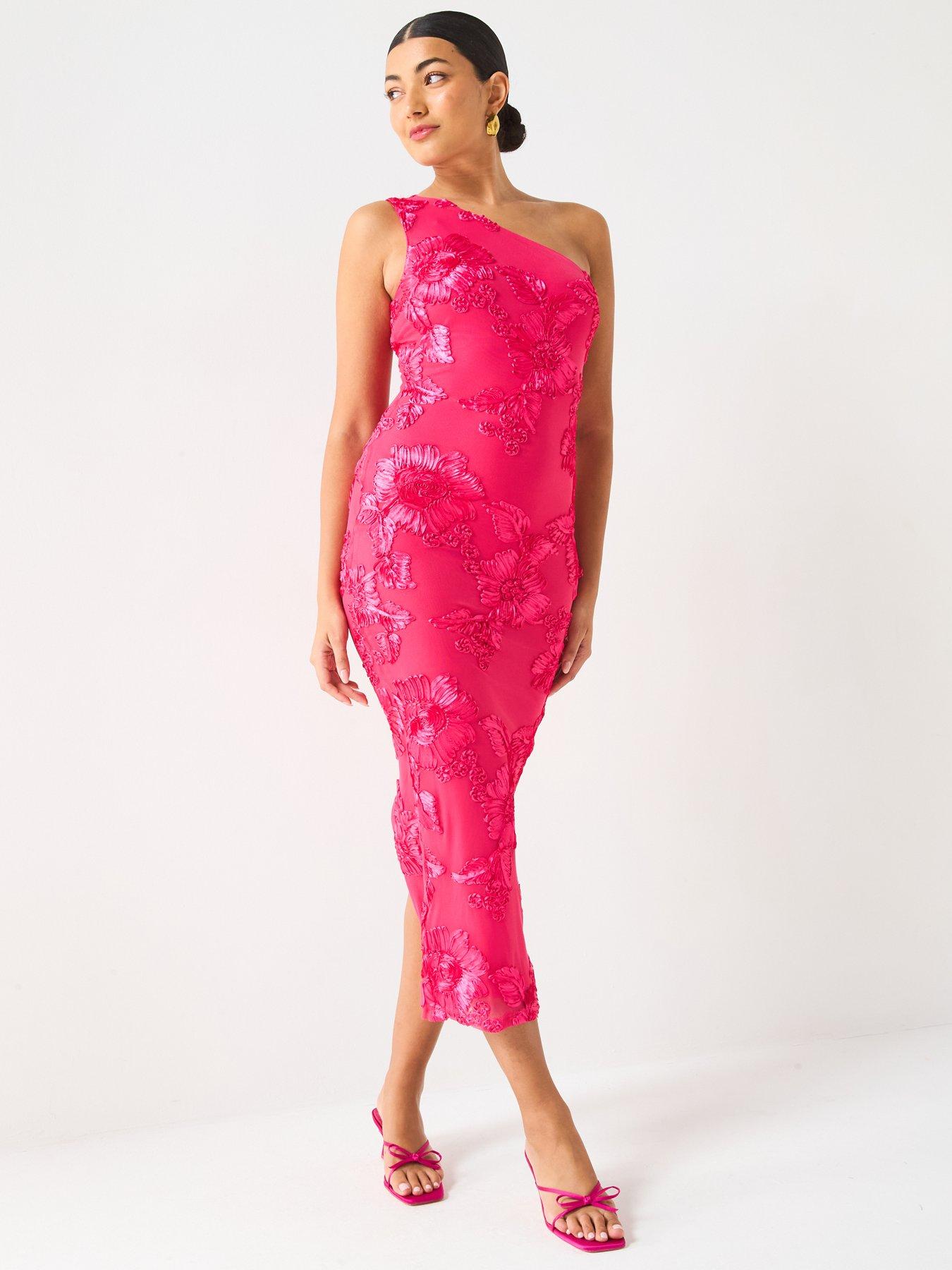 Image 5 of 5 of V by Very Applique Mesh Midaxi Dress - Pink