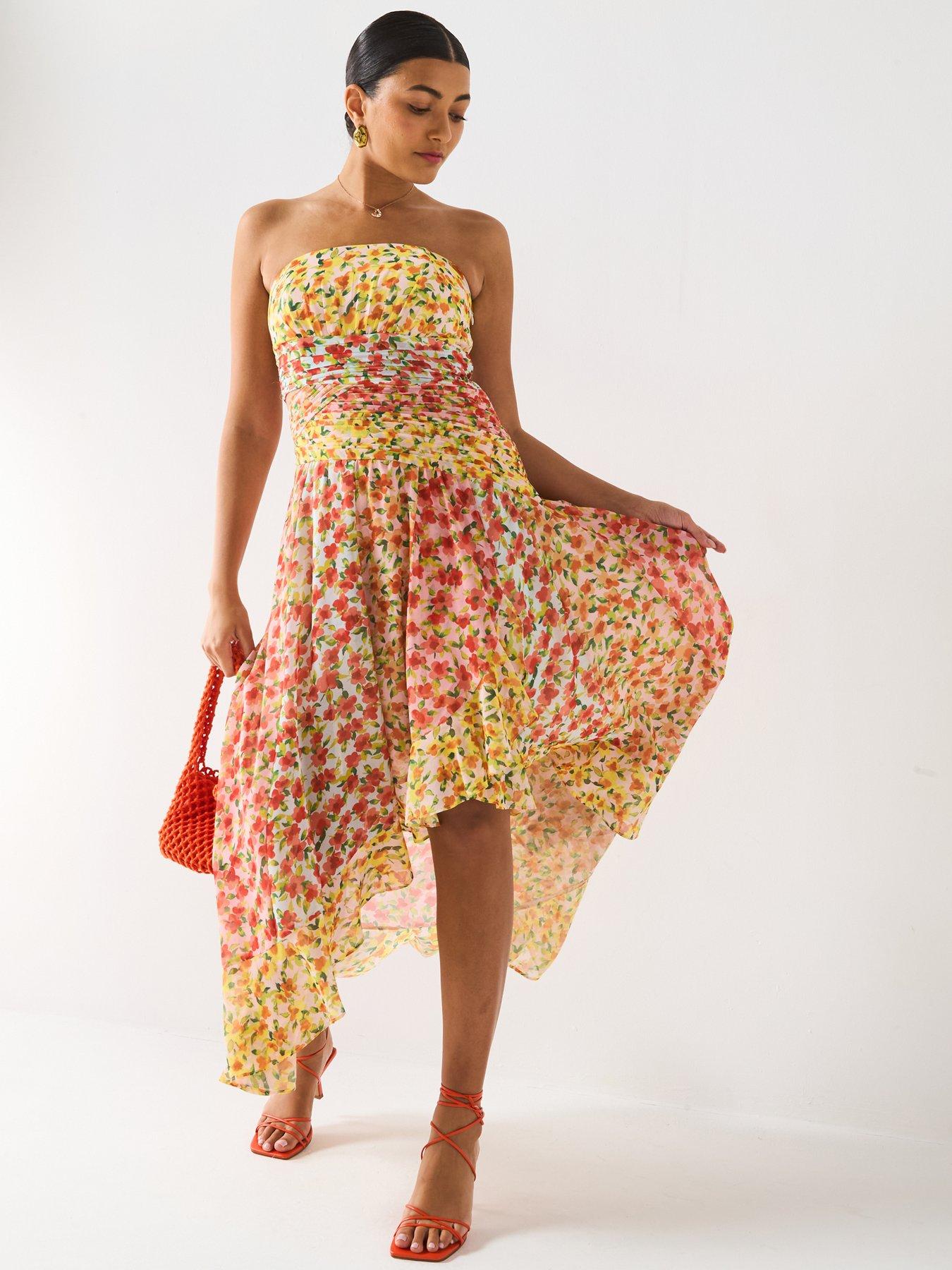 V by Very Cut Out Floral Printed Maxi Dress - Print