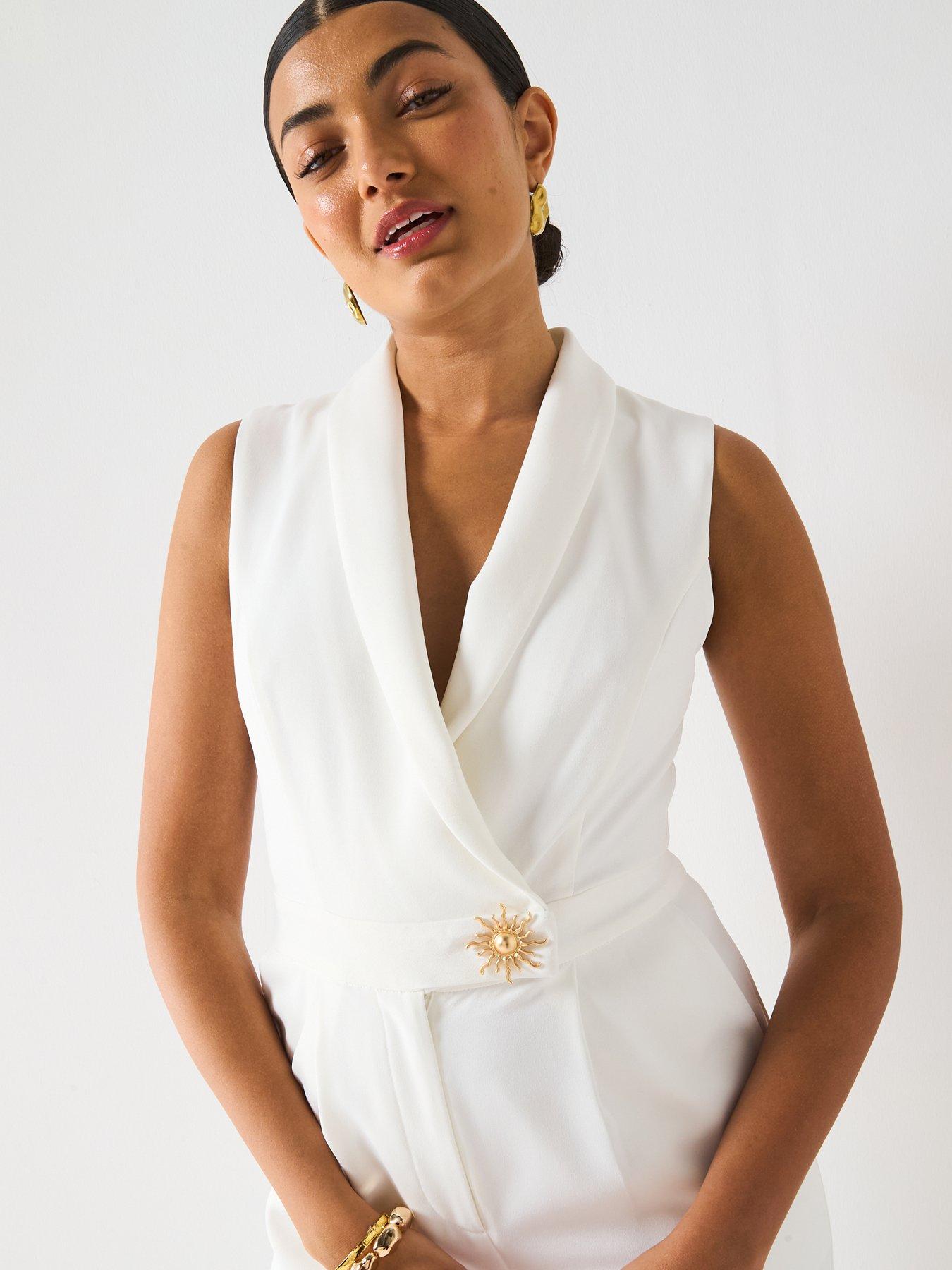 Image 4 of 6 of V by Very Sleeveless Occasion Jumpsuit - White