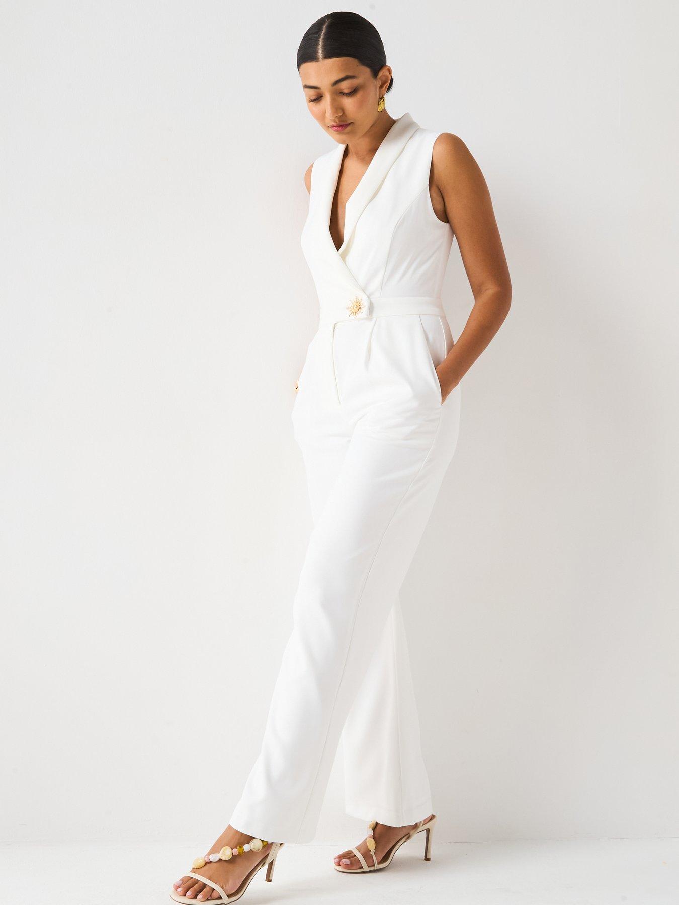 Image 6 of 6 of V by Very Sleeveless Occasion Jumpsuit - White
