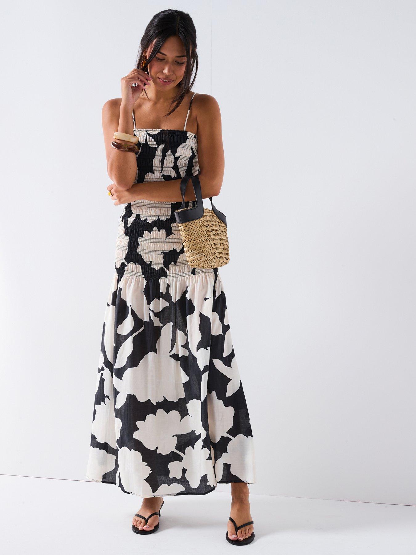 V by Very Dropped Waist Floral Midi Dress - Print