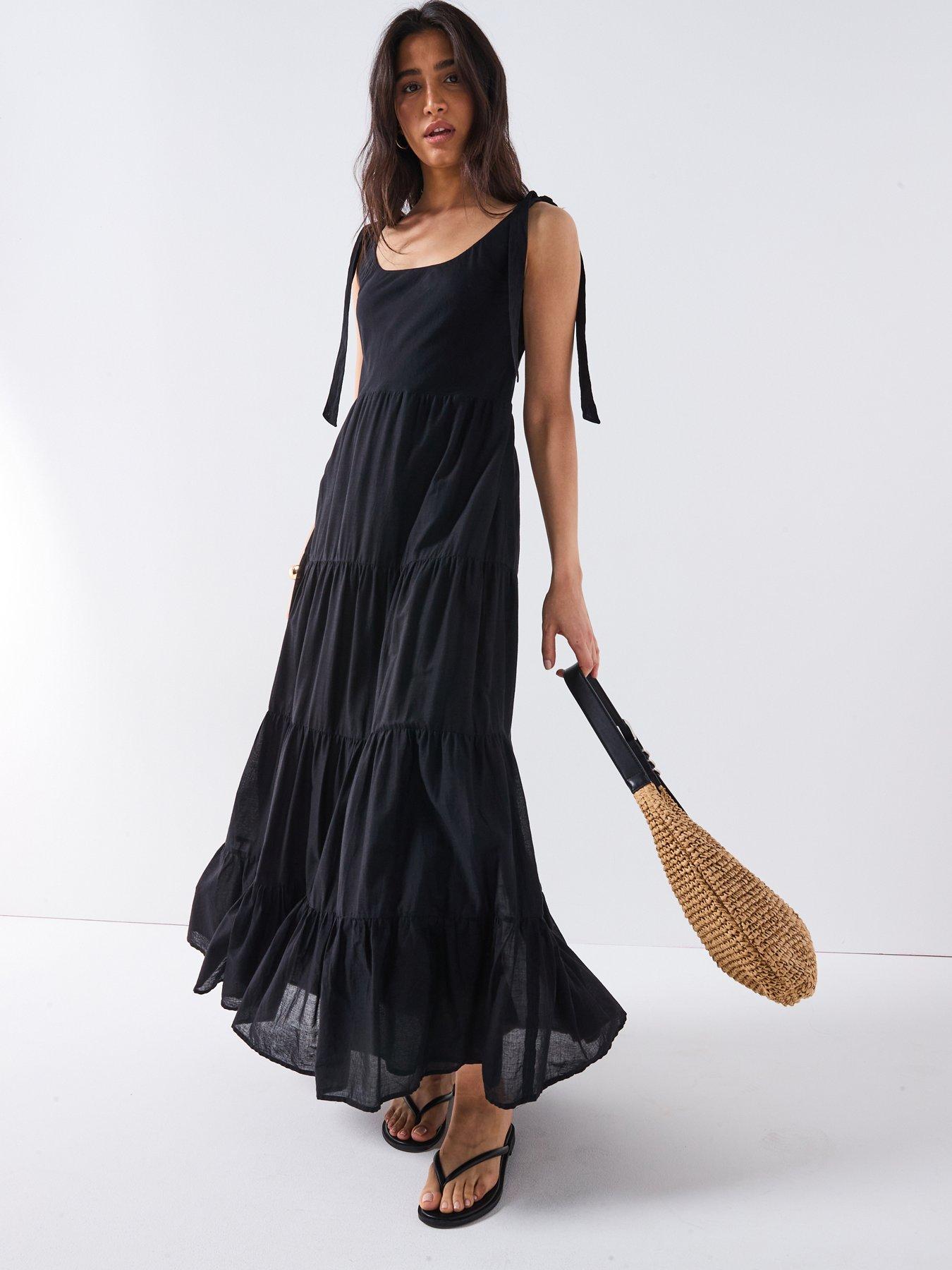 undefined Tiered Midi Dress - Black
