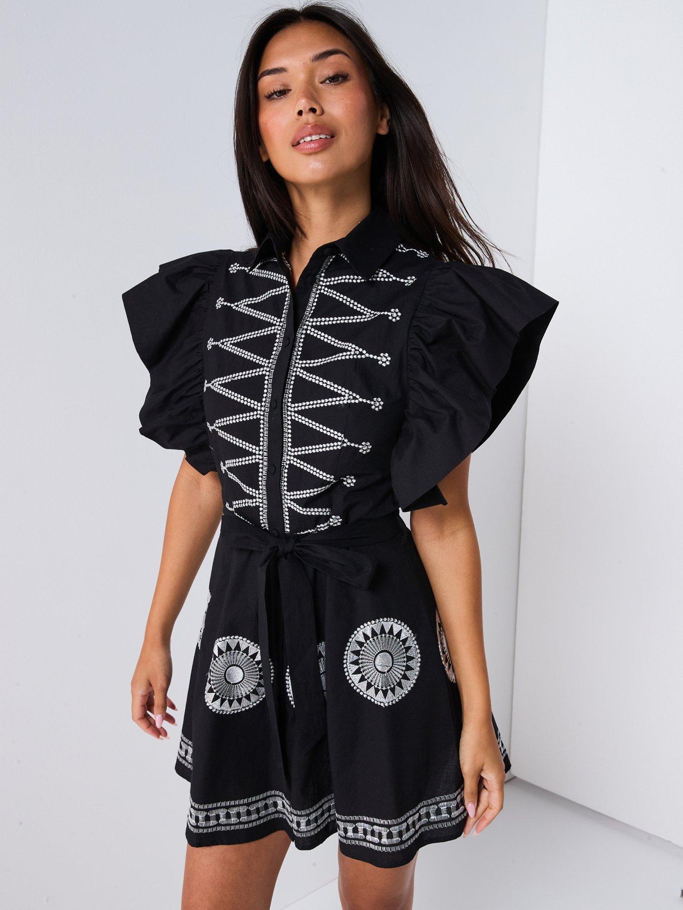 undefined Sun Embroidered Mini Belted Dress