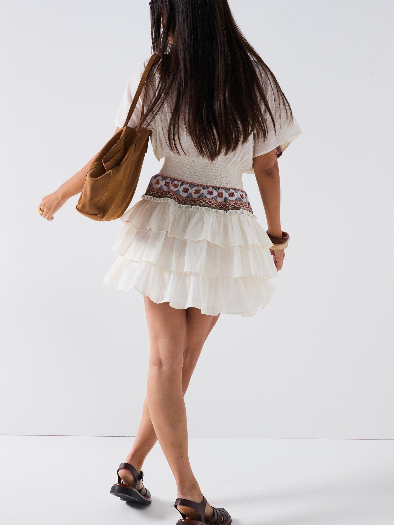 Image 2 of 6 of V by Very Aztec Trim Rara Mini Dress - White
