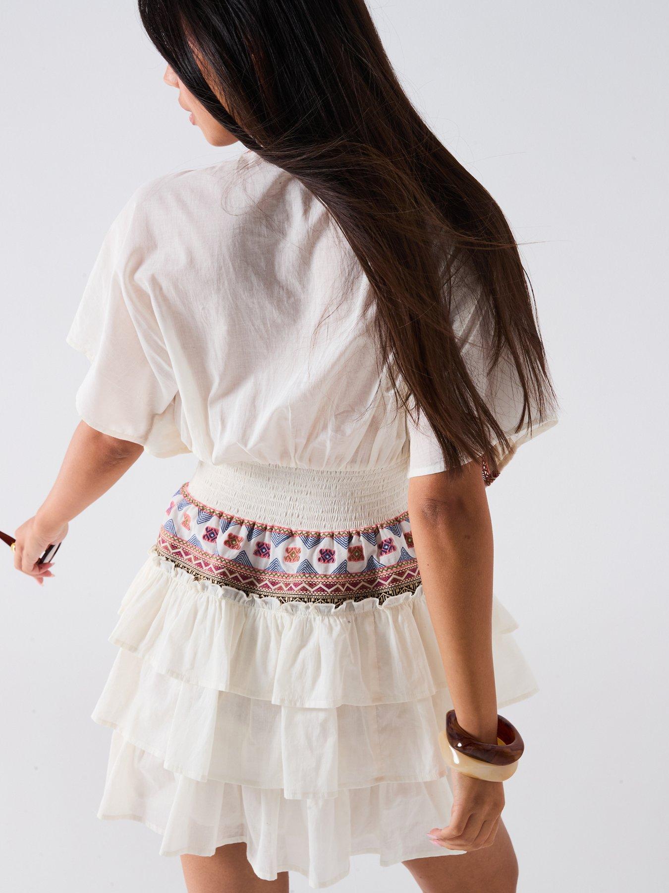 Image 5 of 6 of V by Very Aztec Trim Rara Mini Dress - White