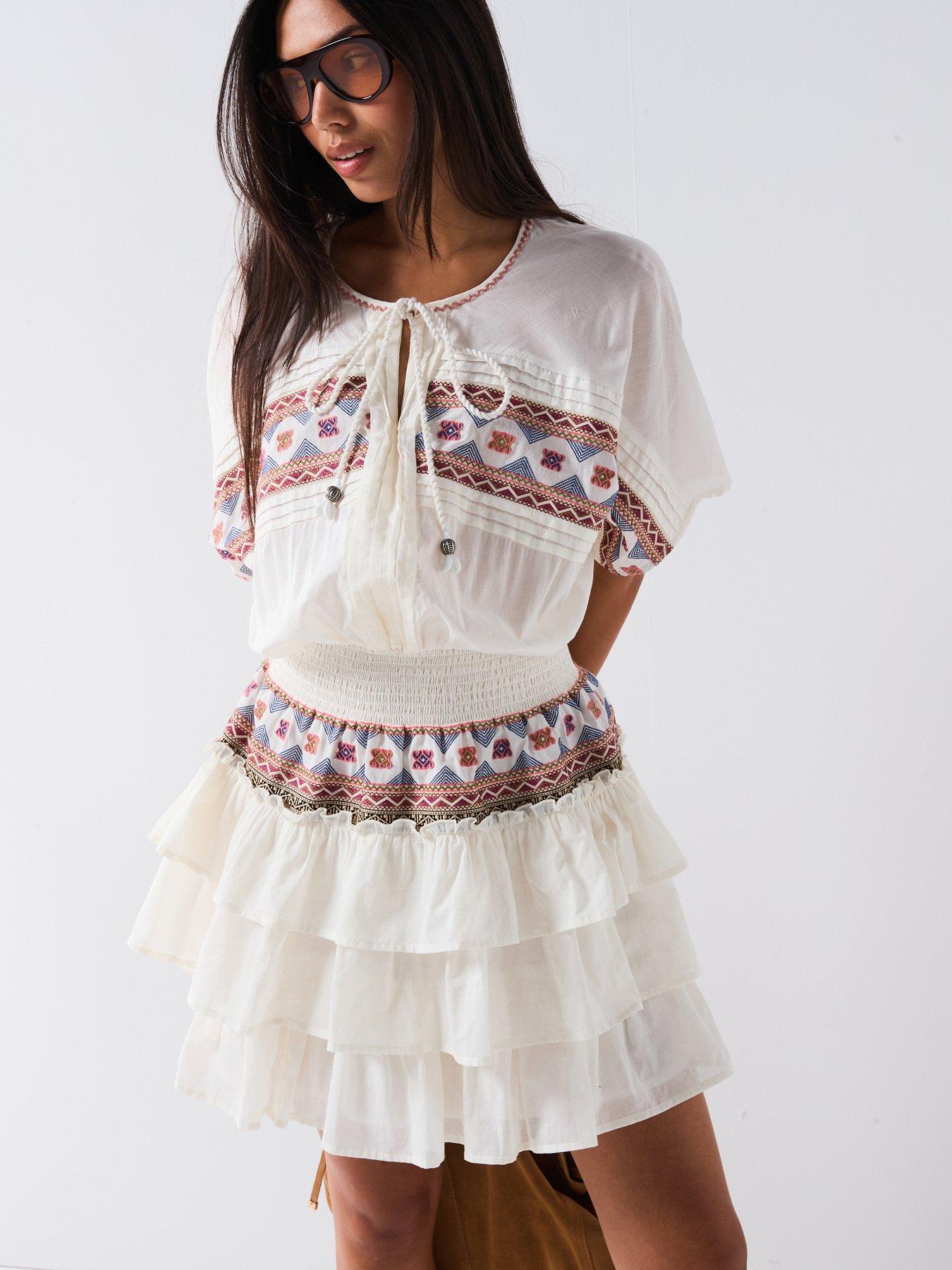 Image 6 of 6 of V by Very Aztec Trim Rara Mini Dress - White