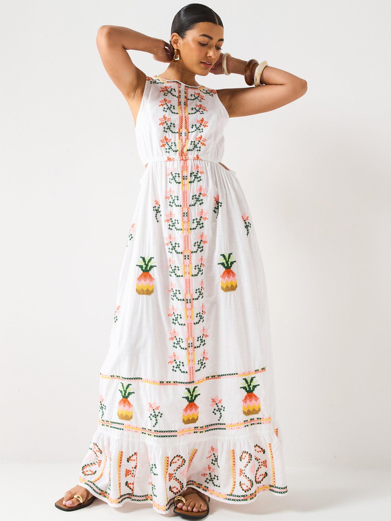 undefined Pineapple Embroidered Midi