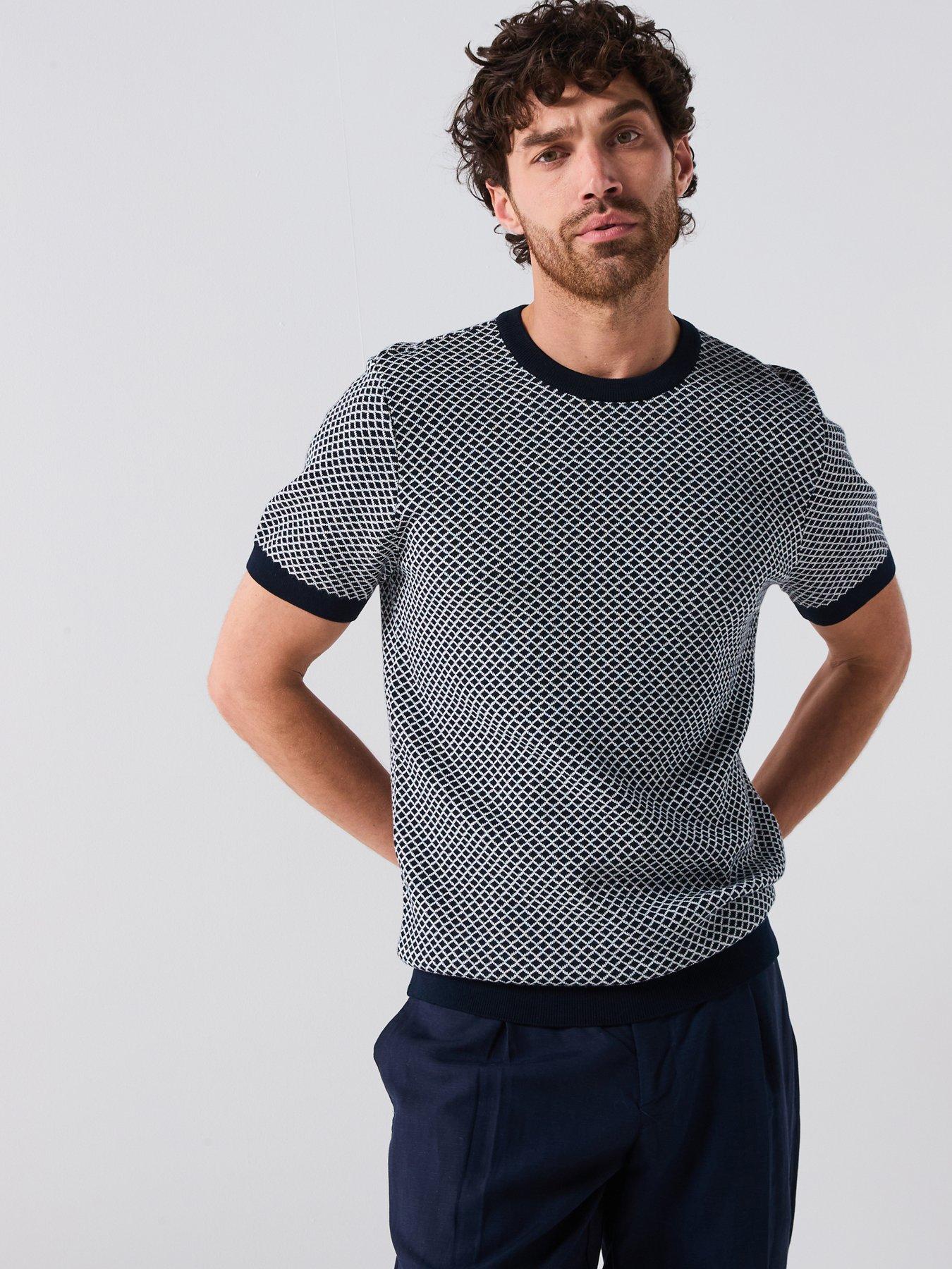 undefined Textured Knitted T-Shirt - Navy