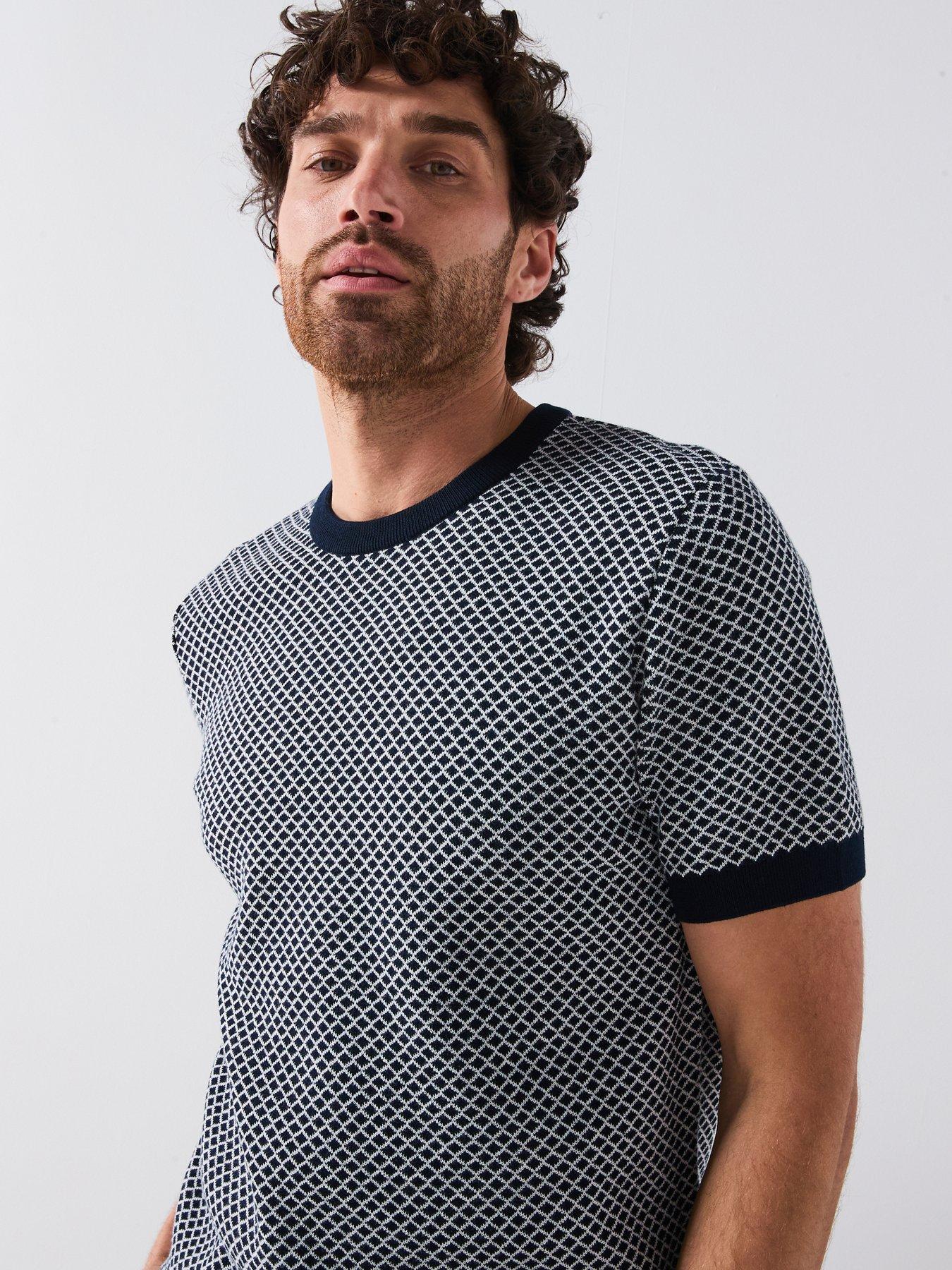 Image 1 of 4 of Very Man Textured Knitted T-Shirt - Navy
