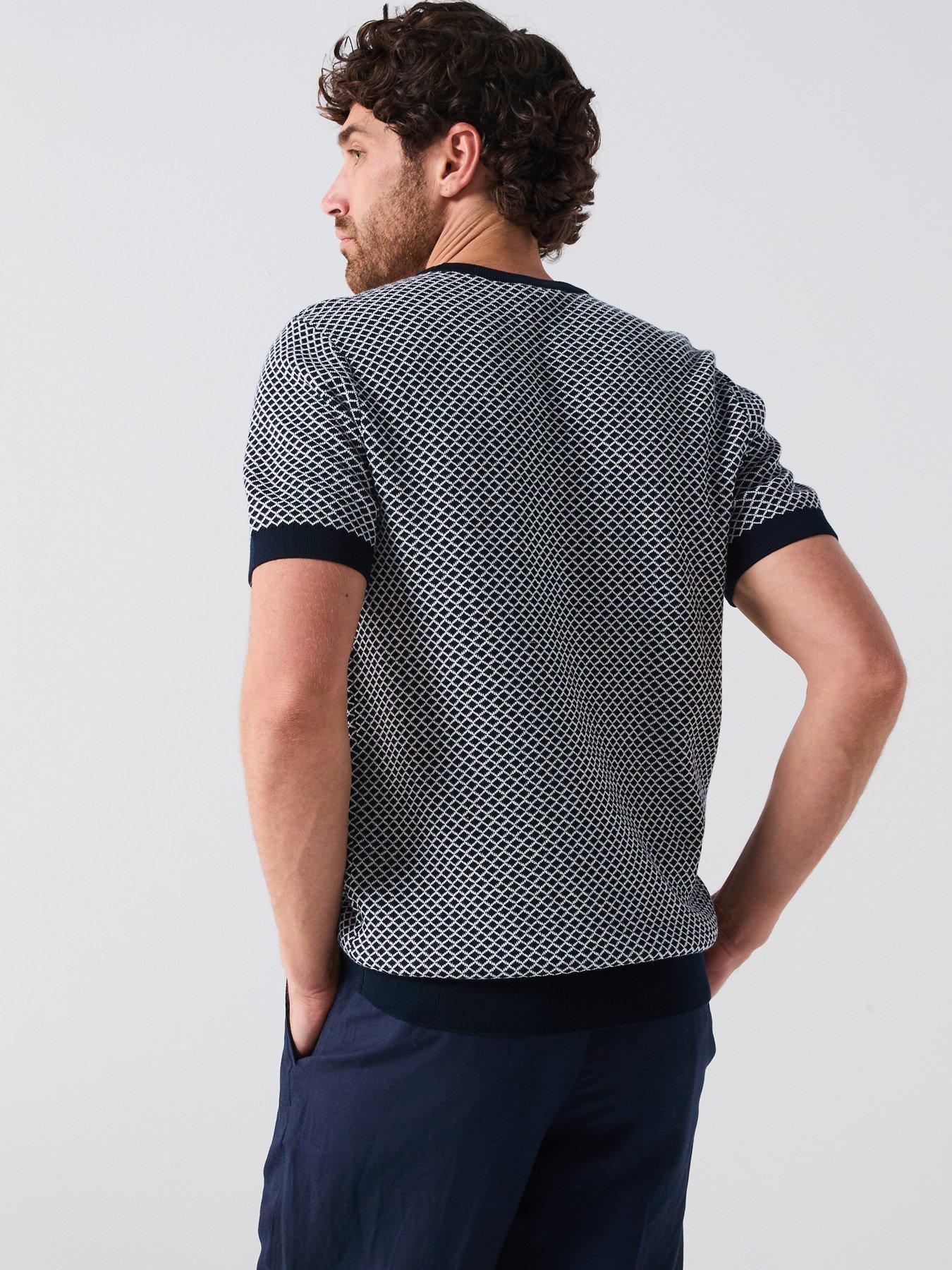 Image 2 of 4 of Very Man Textured Knitted T-Shirt - Navy