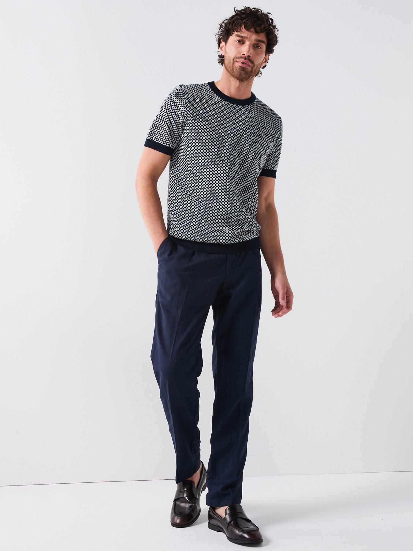Image 3 of 4 of Very Man Textured Knitted T-Shirt - Navy