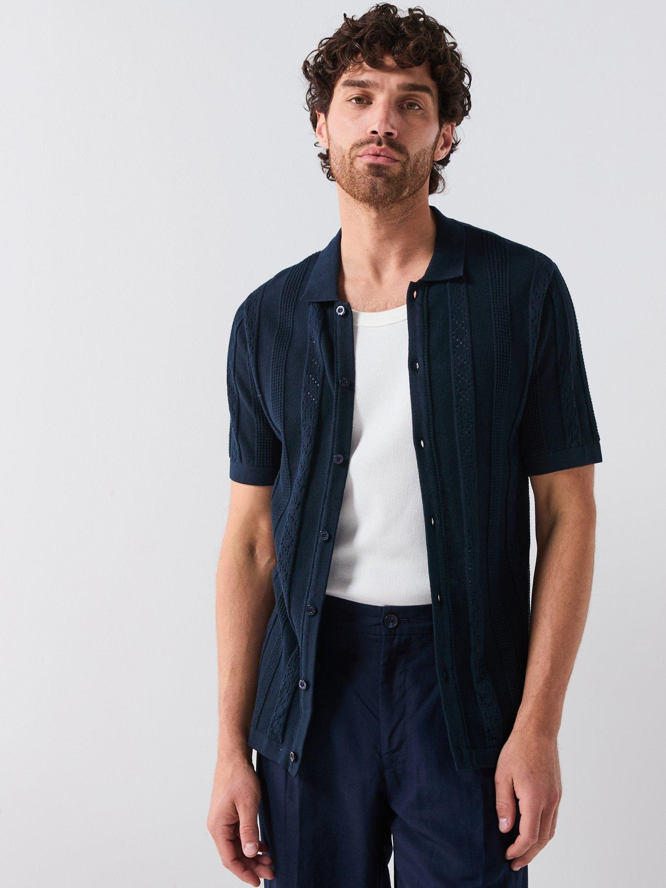 undefined Knitted Button Through Polo Shirt - Navy