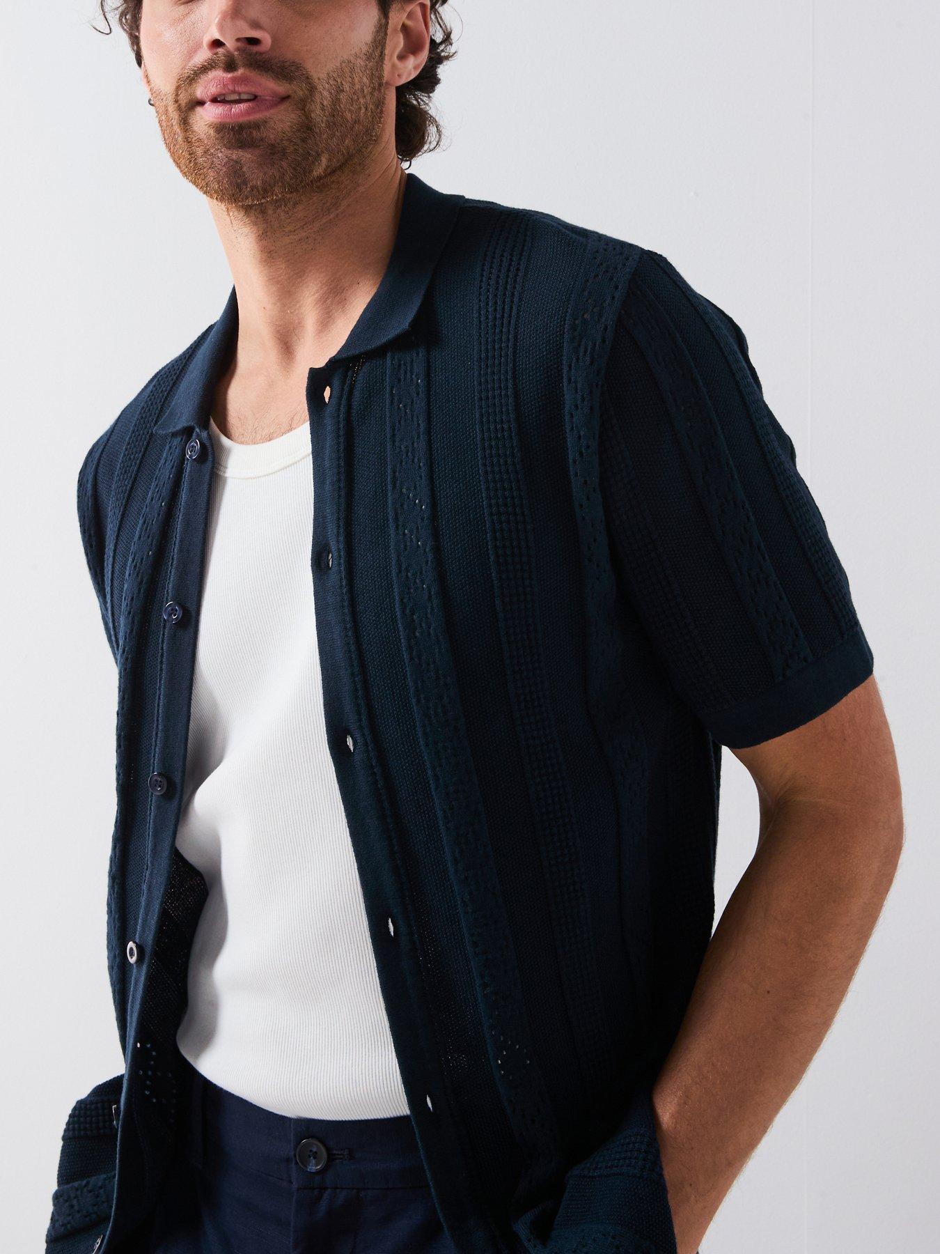 Image 1 of 5 of Very Man Knitted Button Through Polo Shirt - Navy