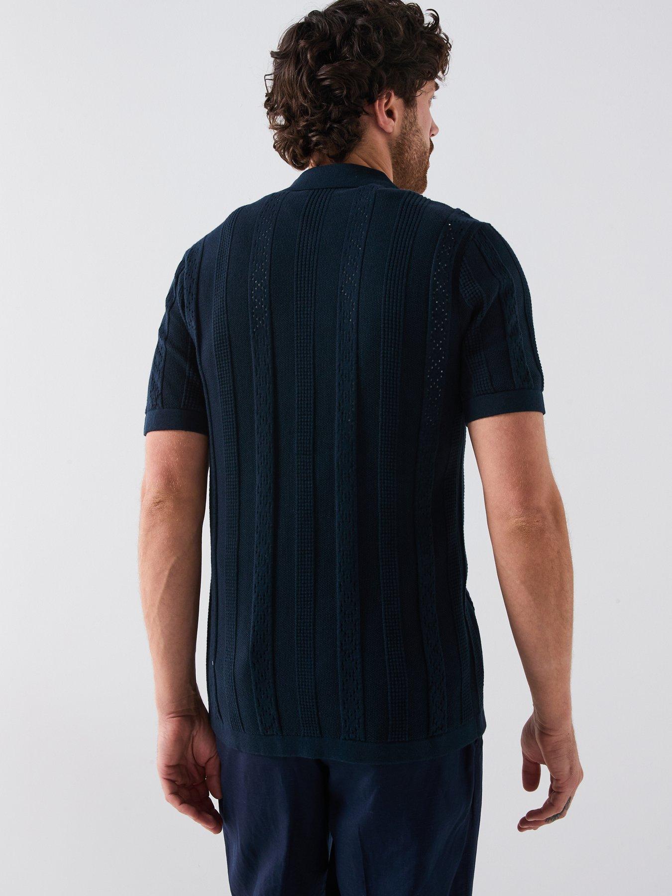 Image 2 of 5 of Very Man Knitted Button Through Polo Shirt - Navy