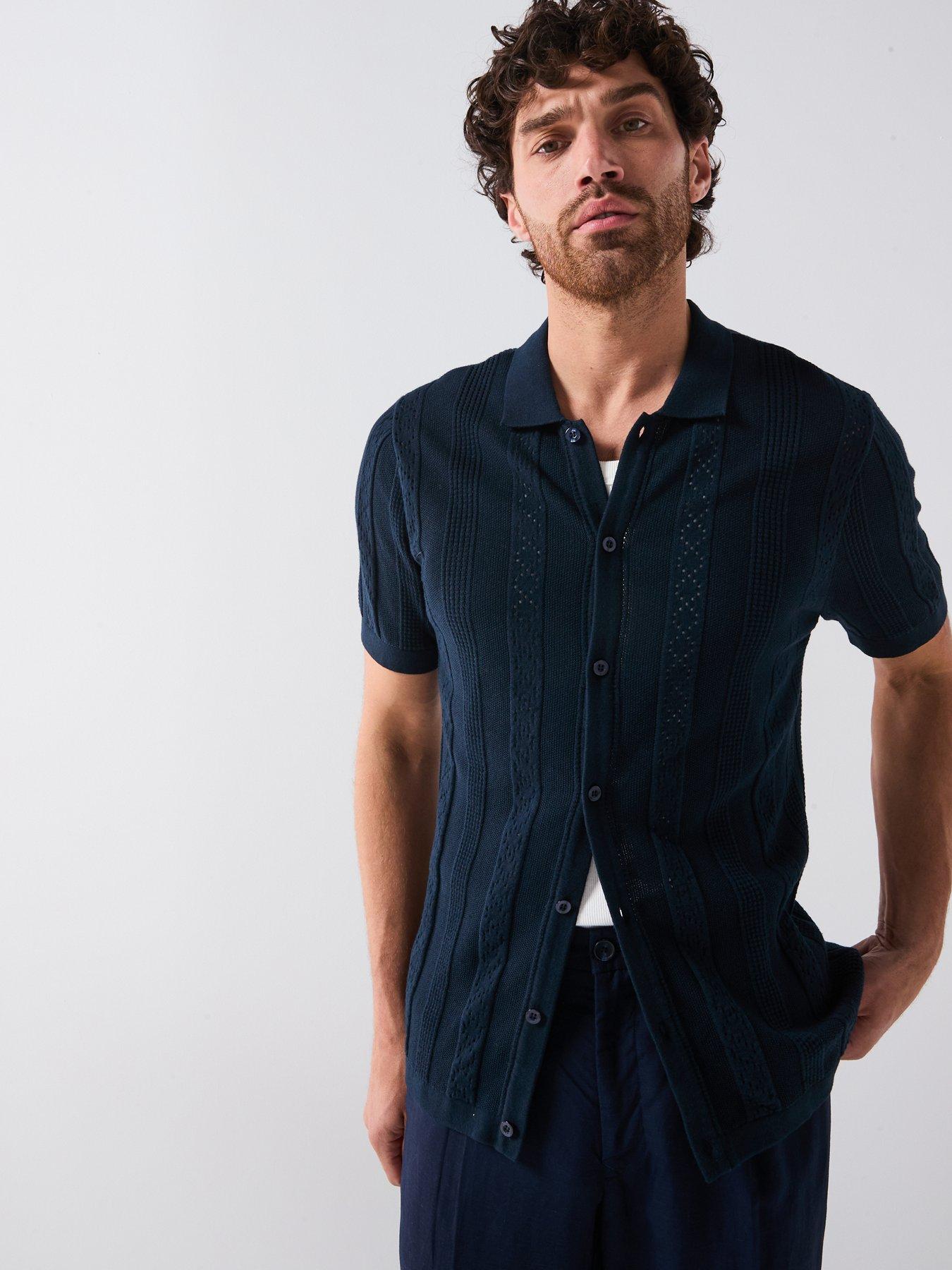 Image 5 of 5 of Very Man Knitted Button Through Polo Shirt - Navy