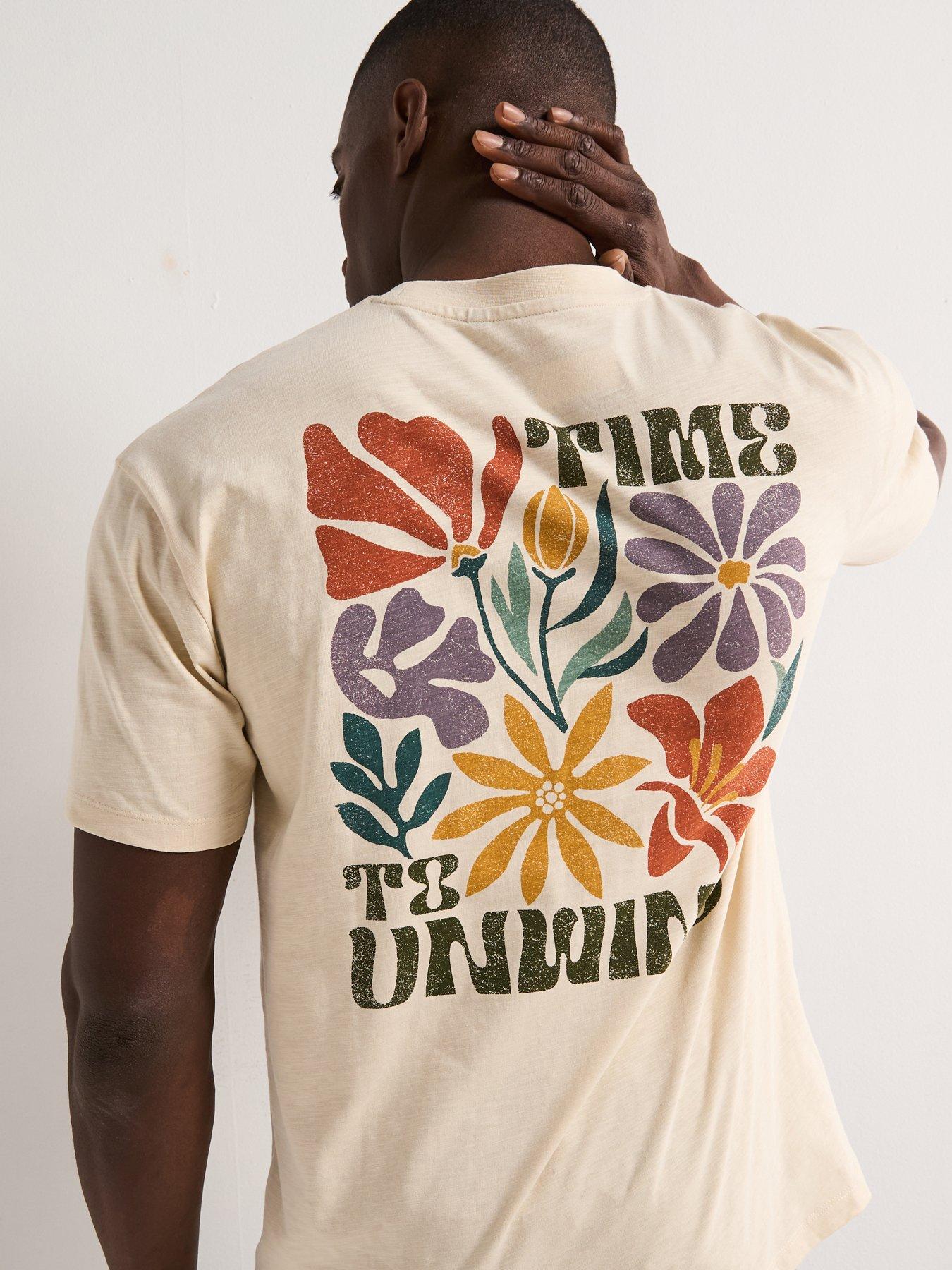 undefined Relaxed Fit Floral Back Print T-Shirt - Stone