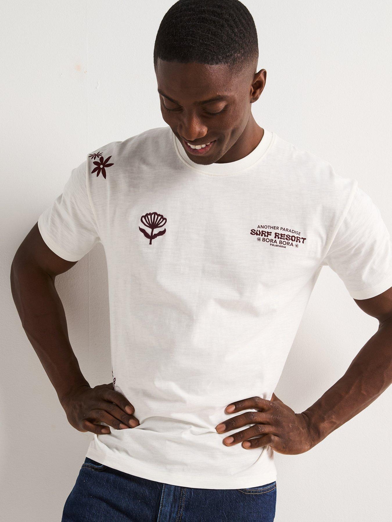 undefined Relaxed Fit Left Chest Print T-Shirt - Ecru