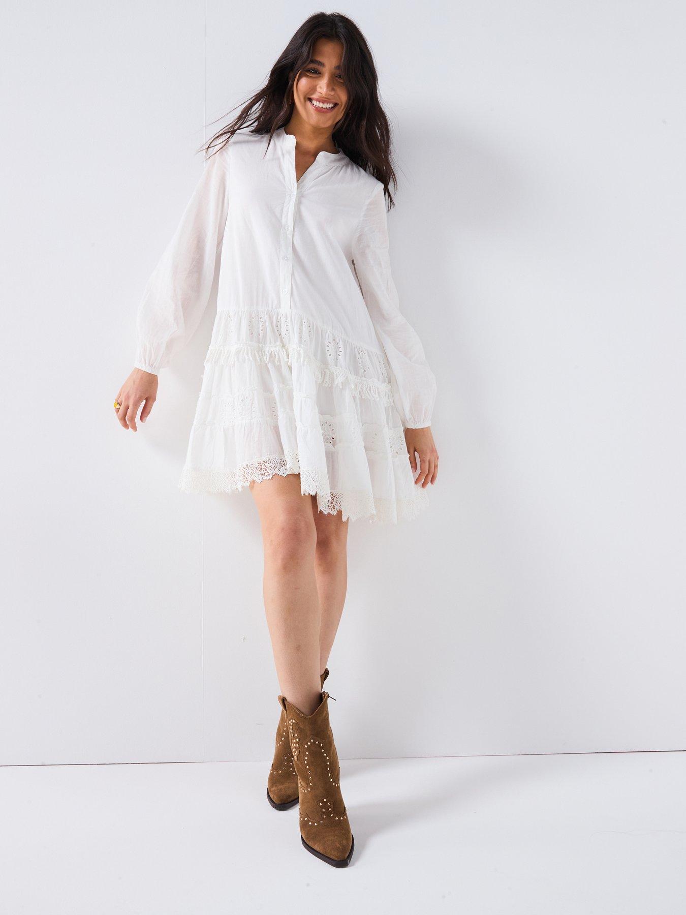 undefined Fringed Broderie Deatil Mini Dress