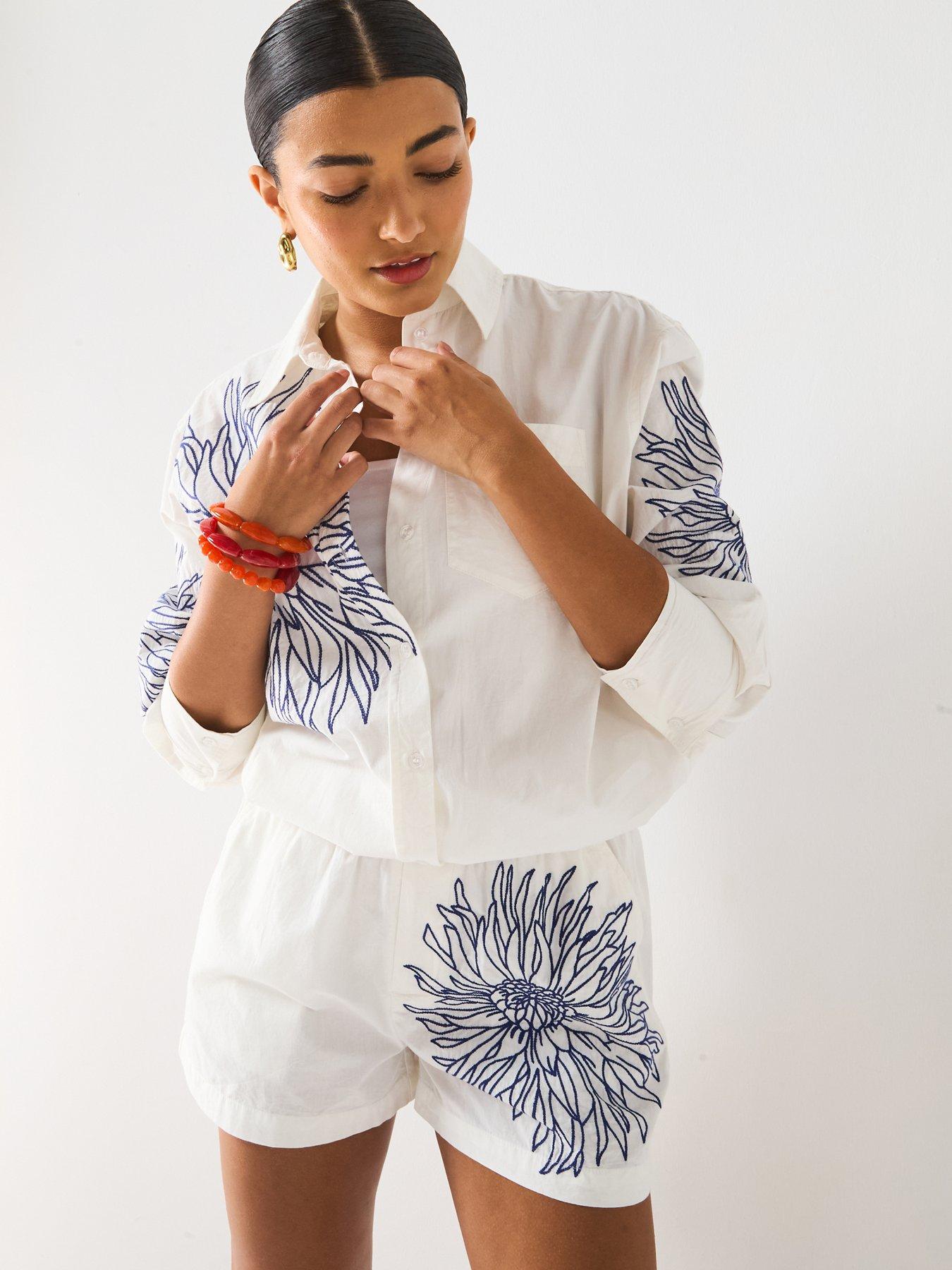 V by Very: Placement Embroidered Playsuit - White