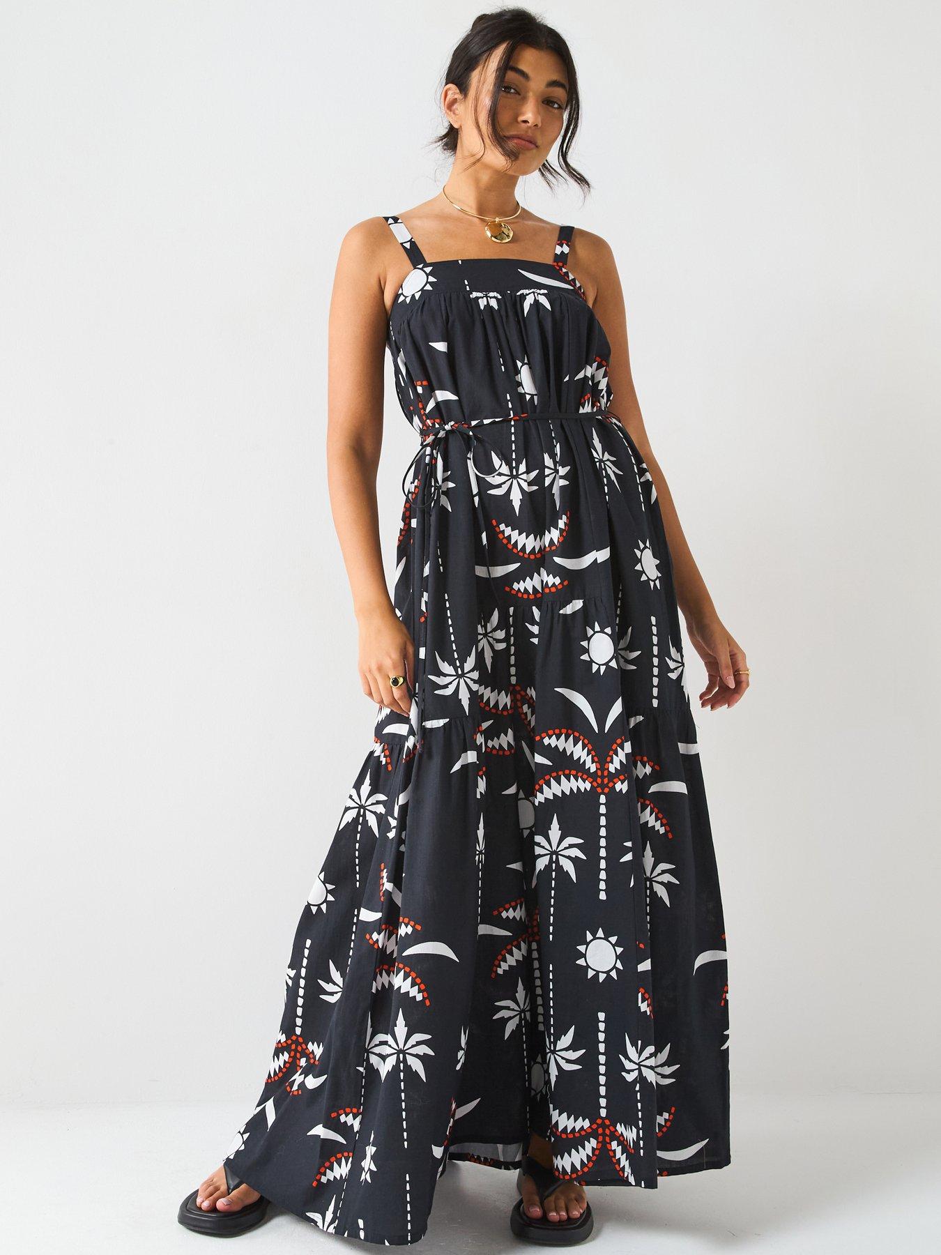 V by Very: Mono Palm Printed Maxi Dress - Print